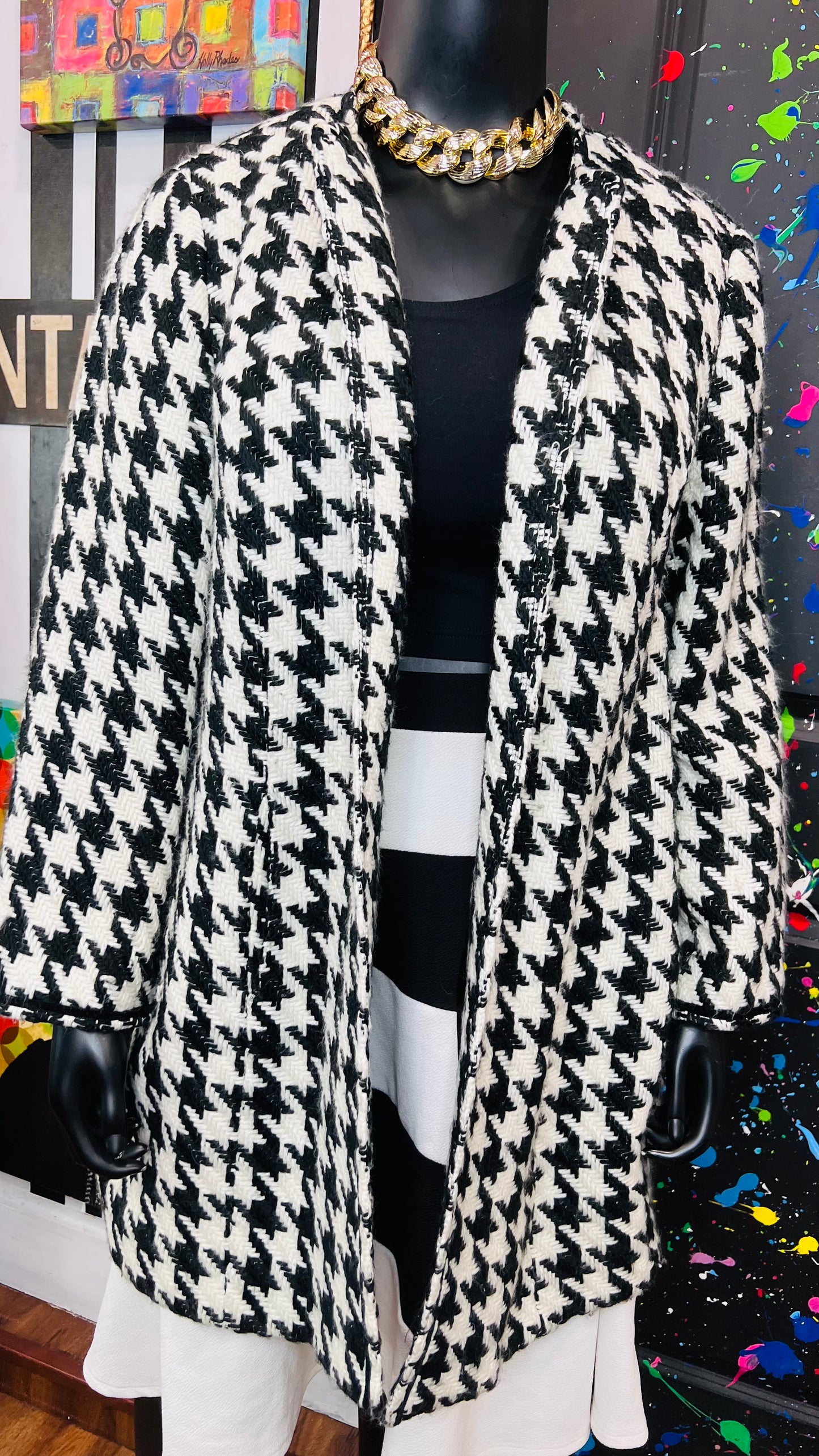 Vintage Black & White Houndstooth Wool Coat (20W)