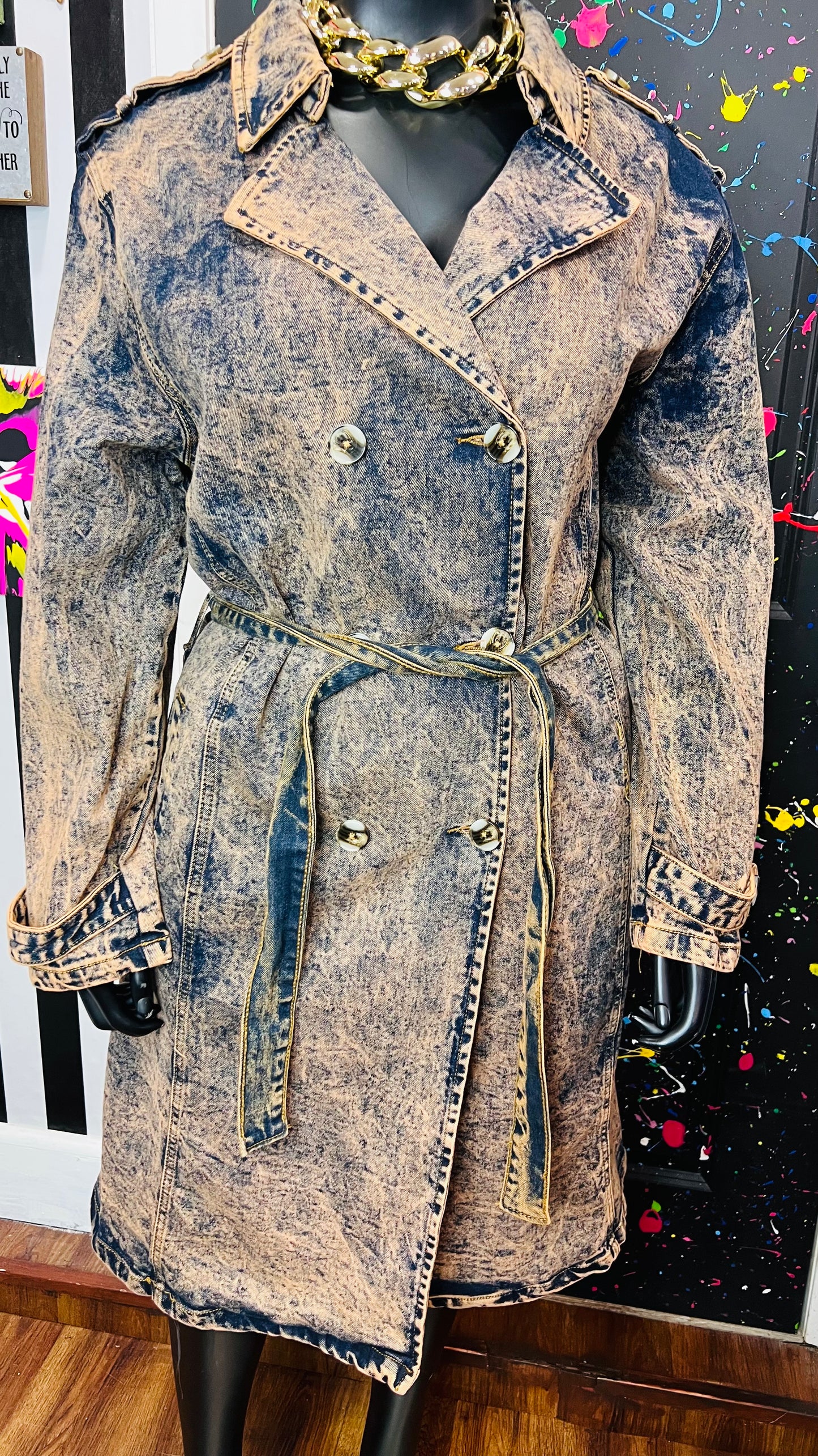 Denim Orange Tone Stone Wash Denim Trench Coat (20)