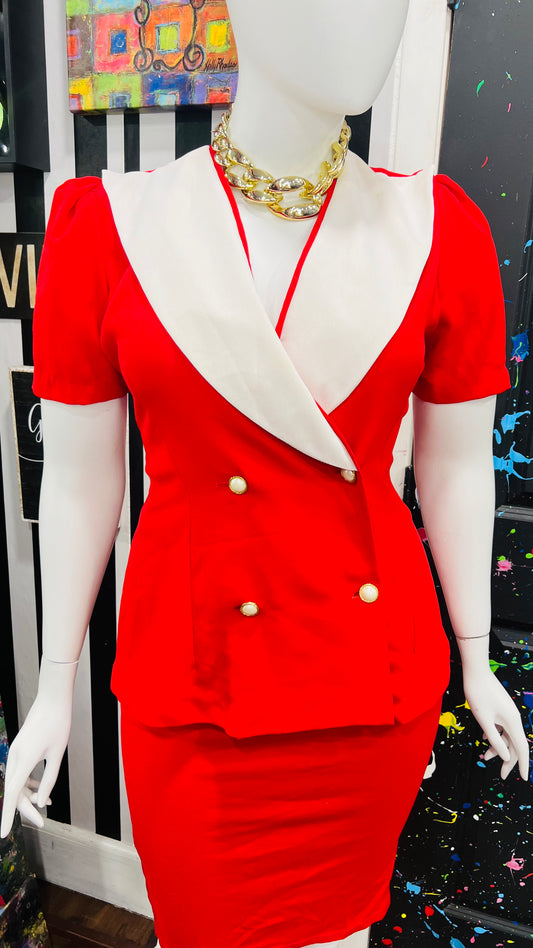 Vintage Red & White Blazer Blouse (18)
