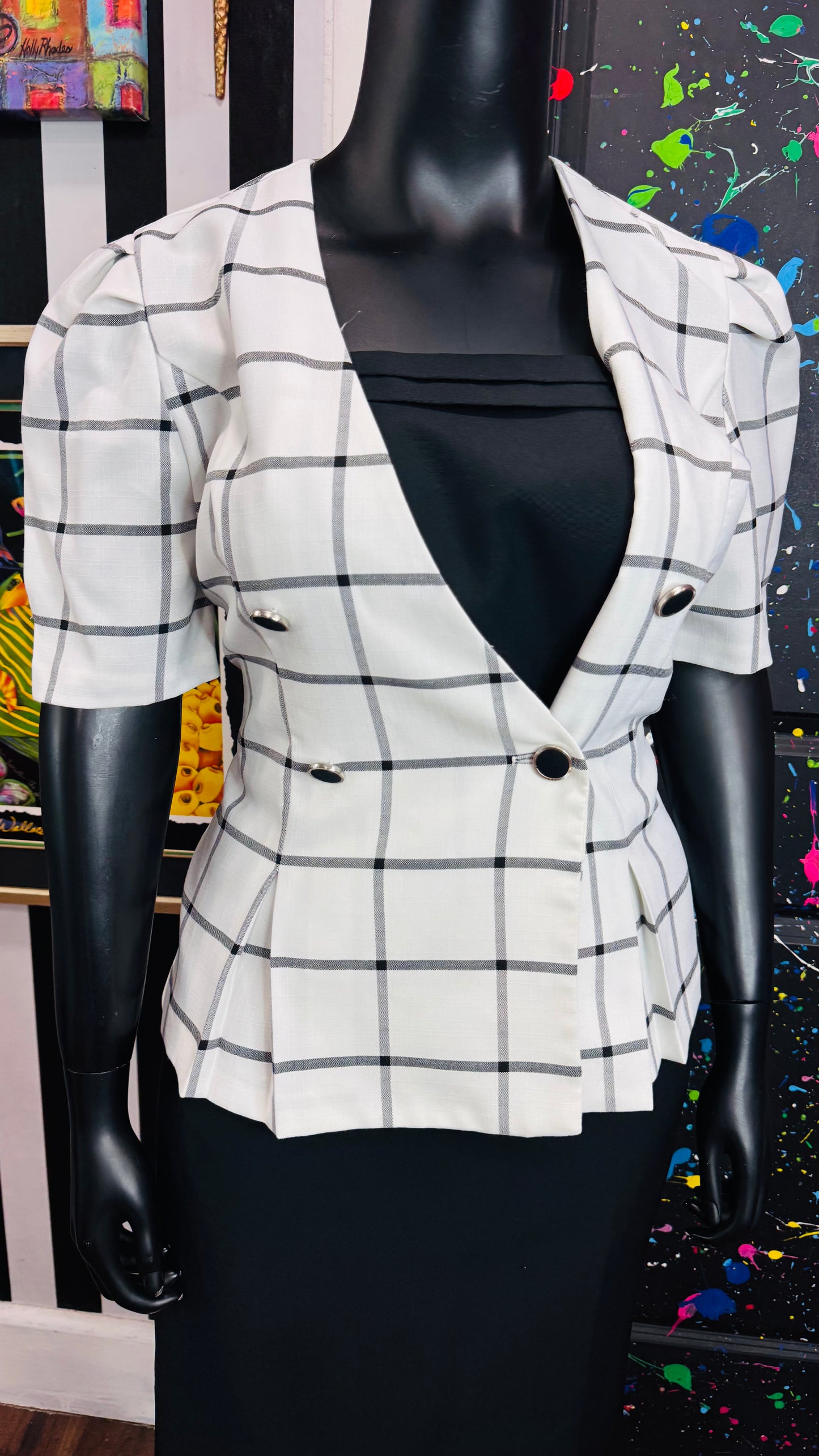 Vintage Black & White Plaid Skirt Suit (16)
