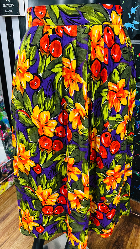 Vintage Vibrant Rayon Floral Skirt (20)