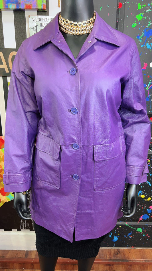 Vintage Genuine Leather Purple Trench Coat (14W)