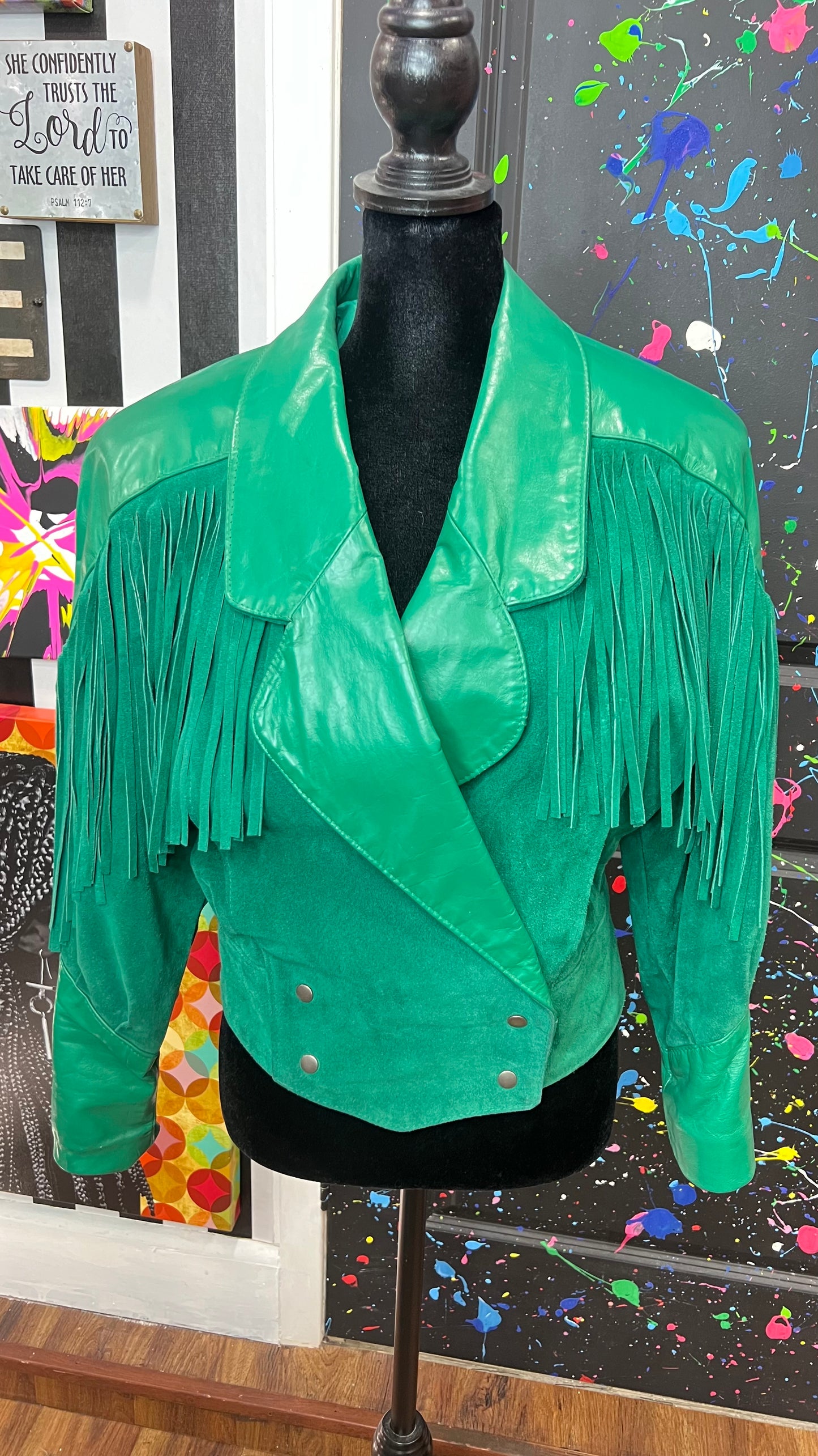 Vintage Genuine Leather & Suede Cropped Fringe Jacket (12/14)