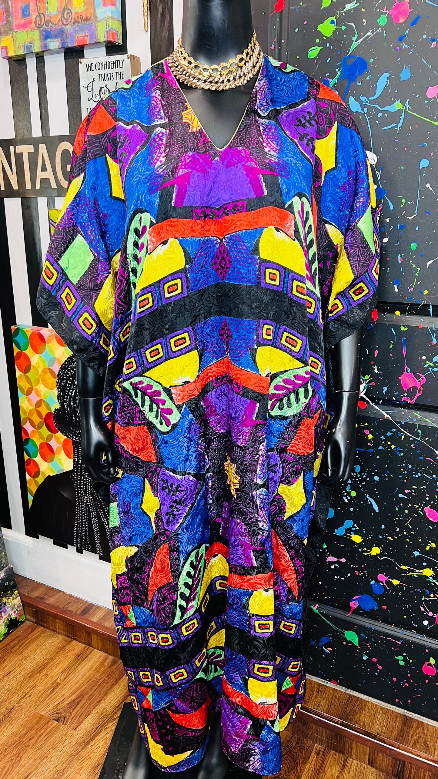 Vintage Vibrant Print Kaftan (OS)