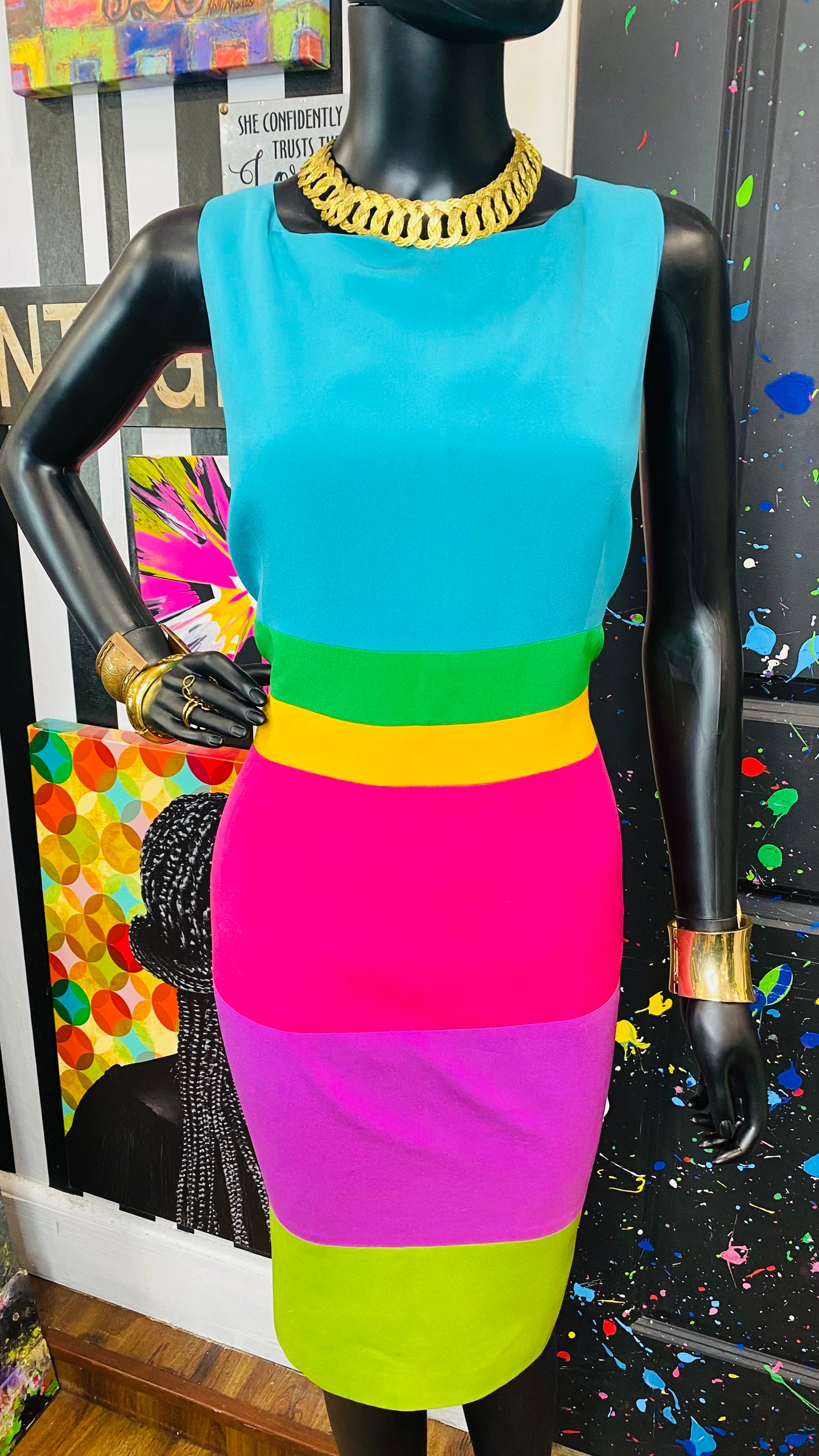 Vintage 100% Silk Rainbow Dress (16)