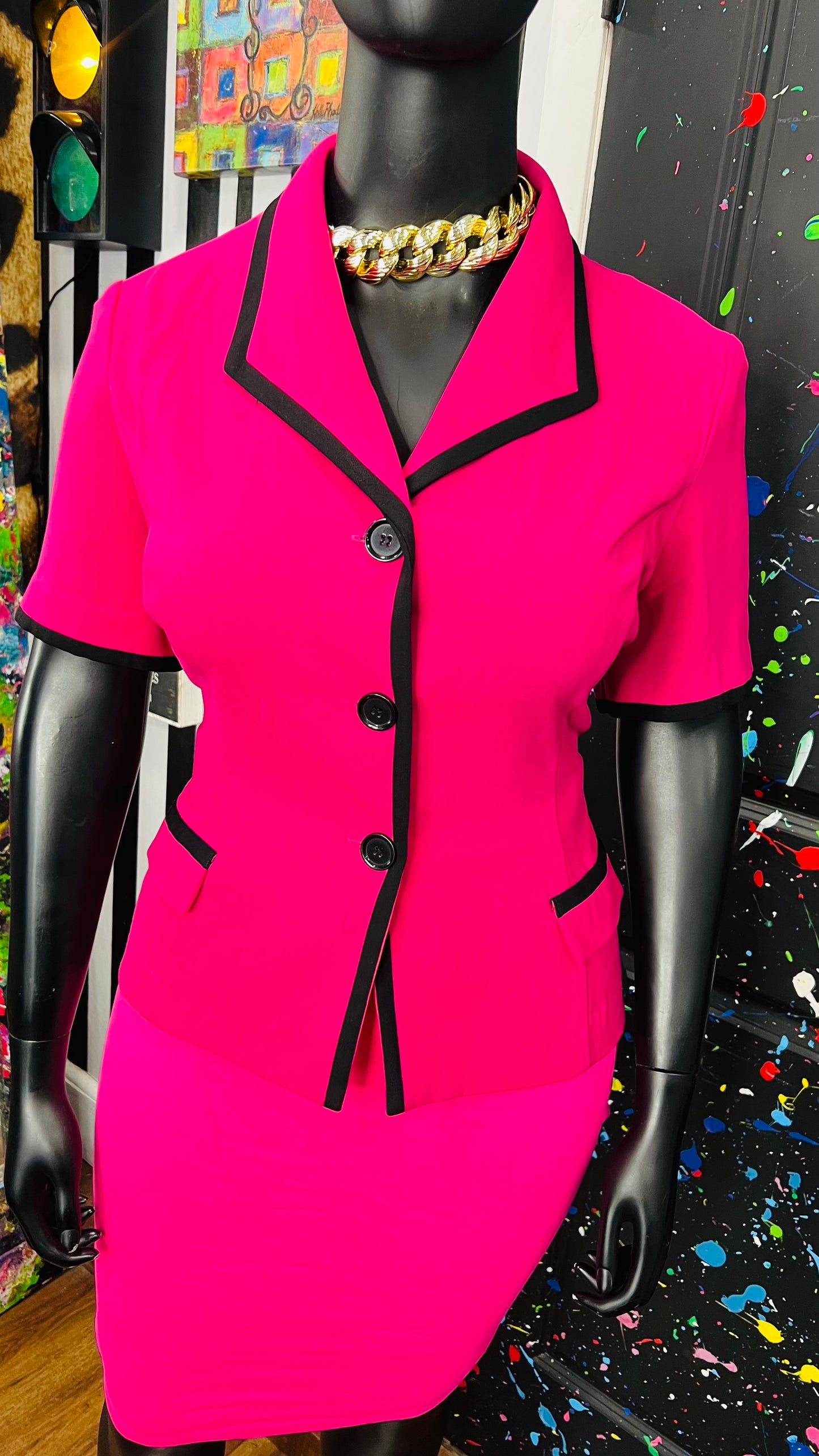 Vintage Pink & Black Blazer Blouse (18)