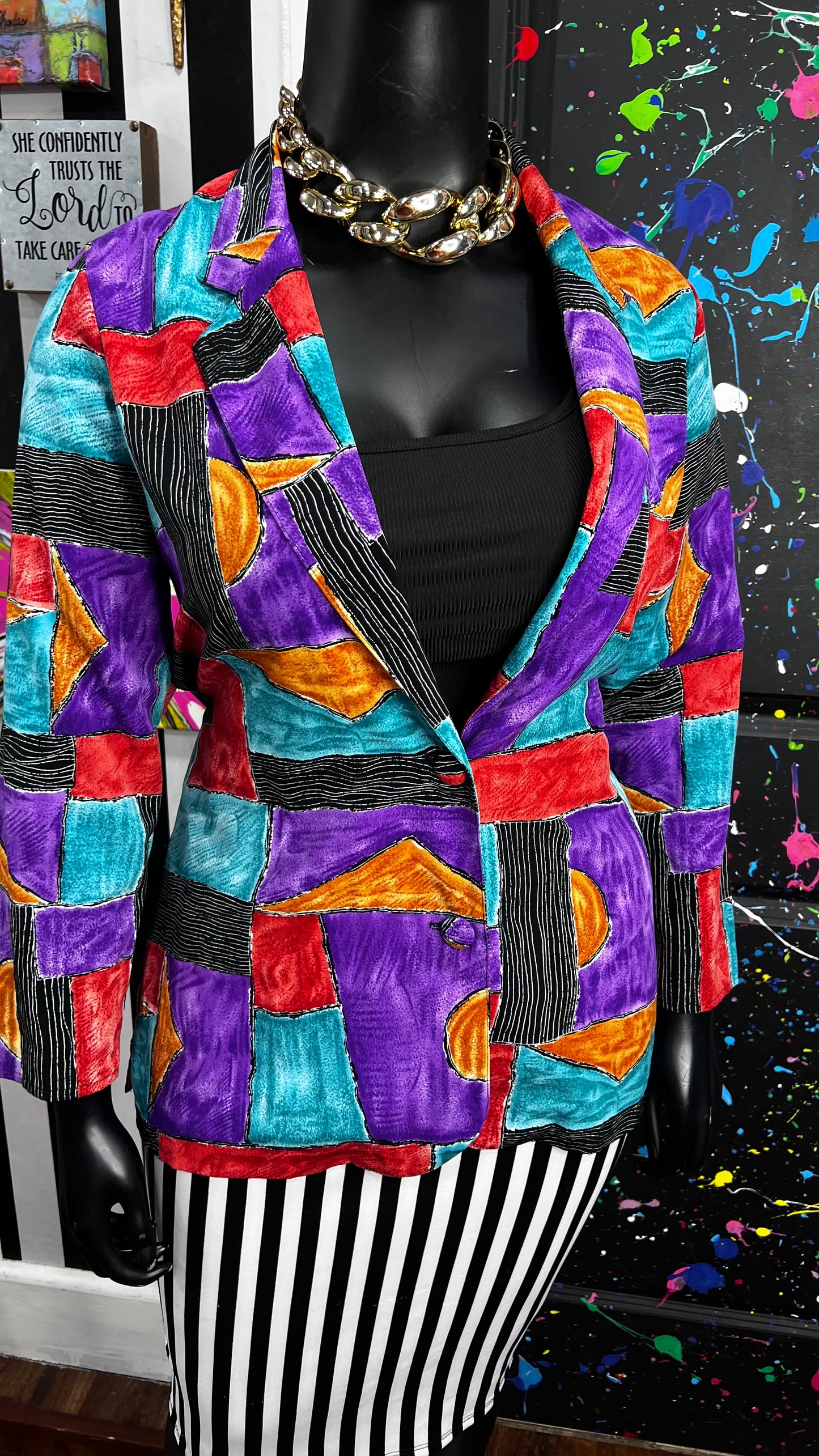 Vintage Abstract Squares Blazer (14)