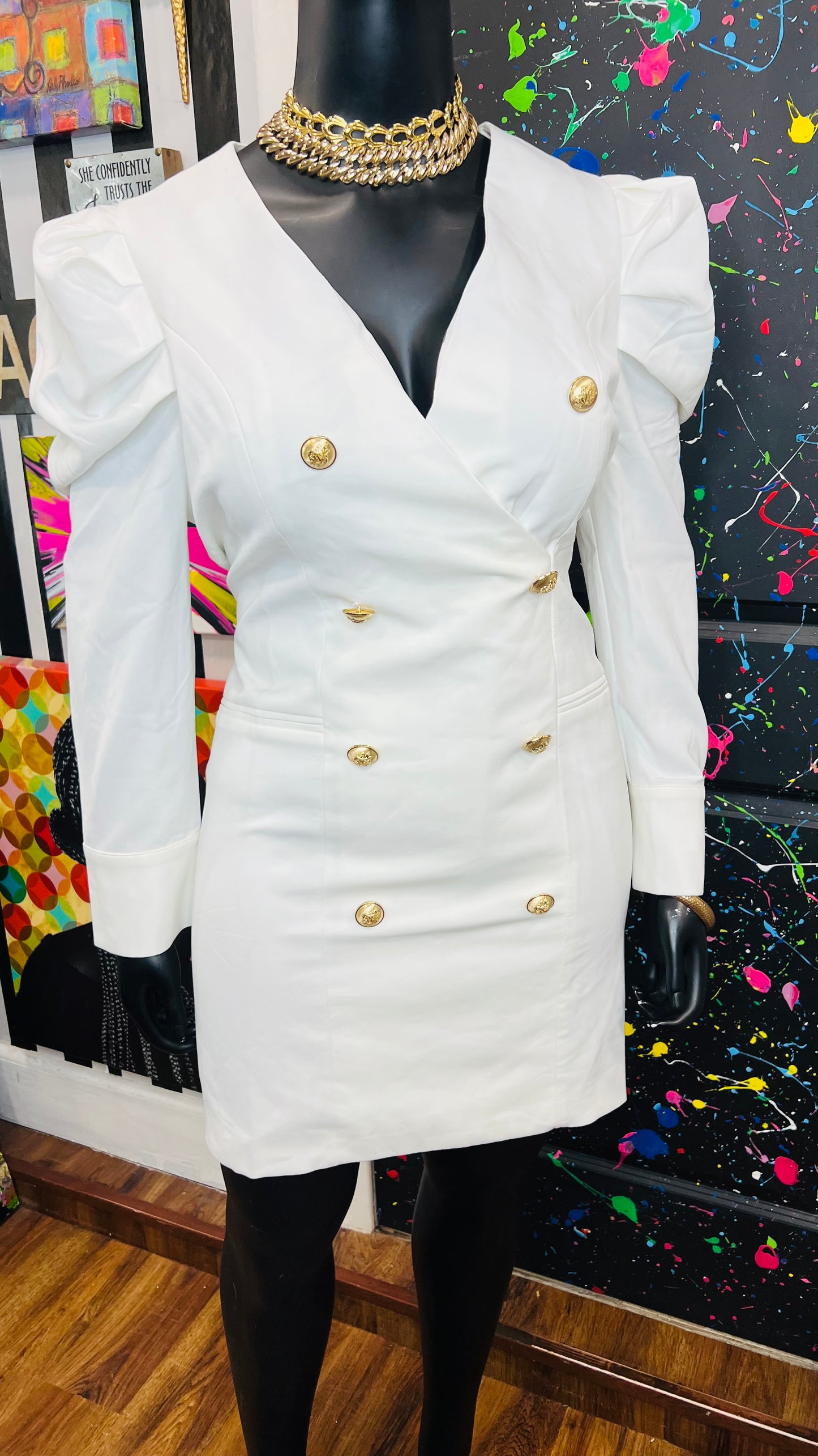 White Dress with Gold Buttons - New with Tags (14/16)