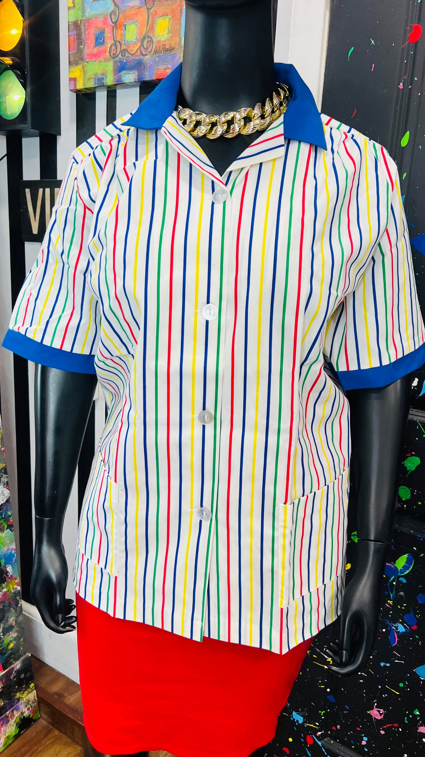 Plus Size Vintage Color Block Scrub Top (20)