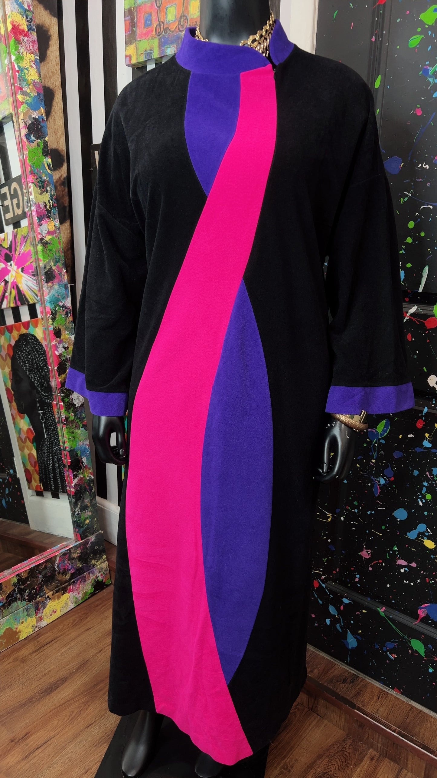 Vintage Black, Purple & Pink Night Gown Dress (22)