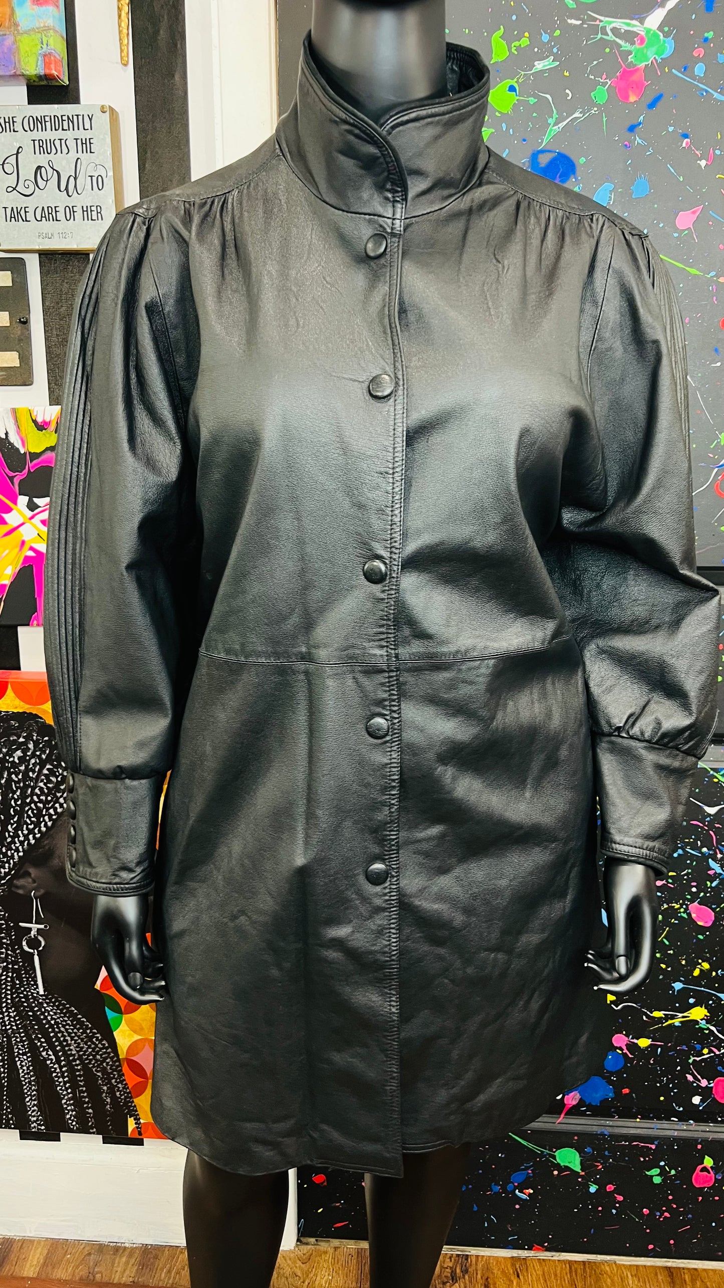 Vintage Genuine Leather Swing Coat (24)