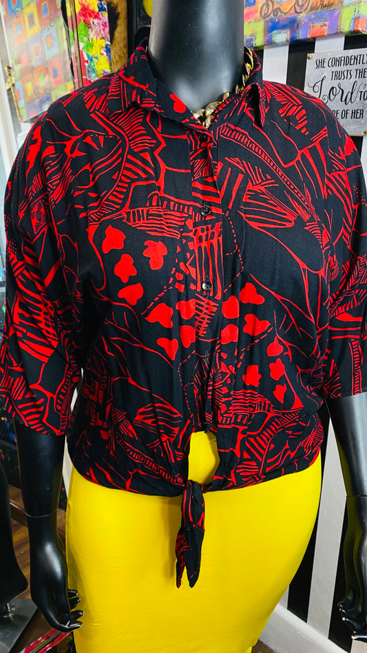 Vintage Rayon Abstract Tie Front Blouse (24)