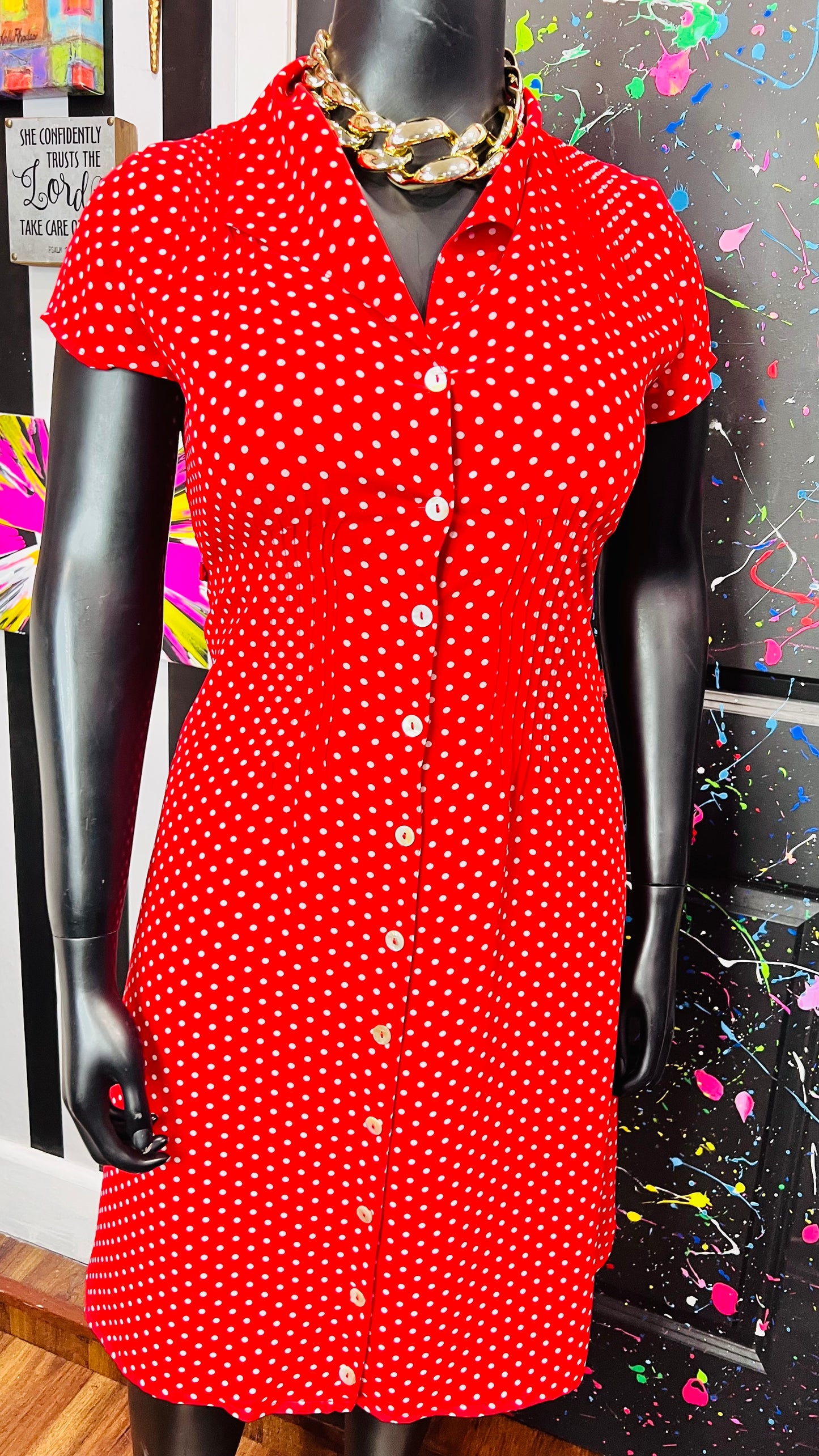 Vintage Red & White Polka Dot Dress (12)