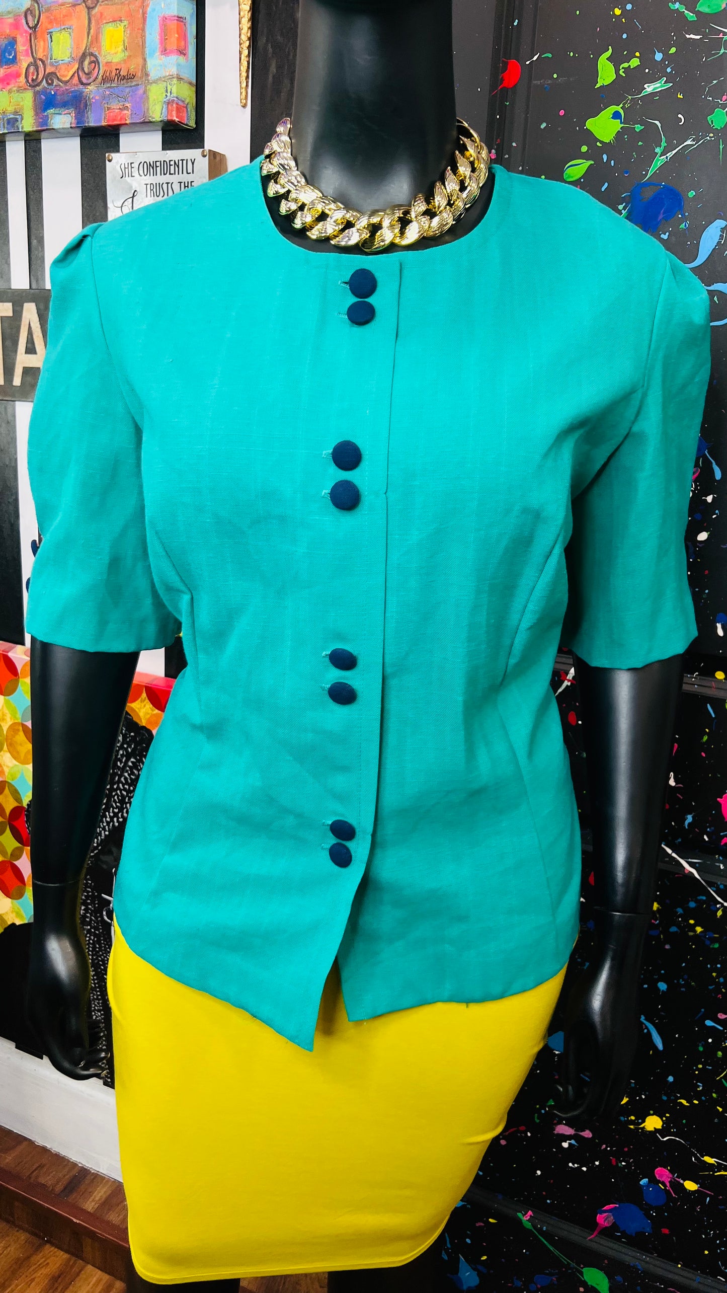 Vintage Teal Blazer Blouse (24)