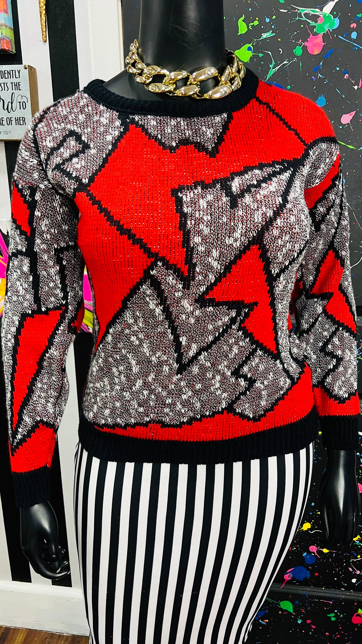 Vintage 80’s Knit Red Black & White Sweater (16)