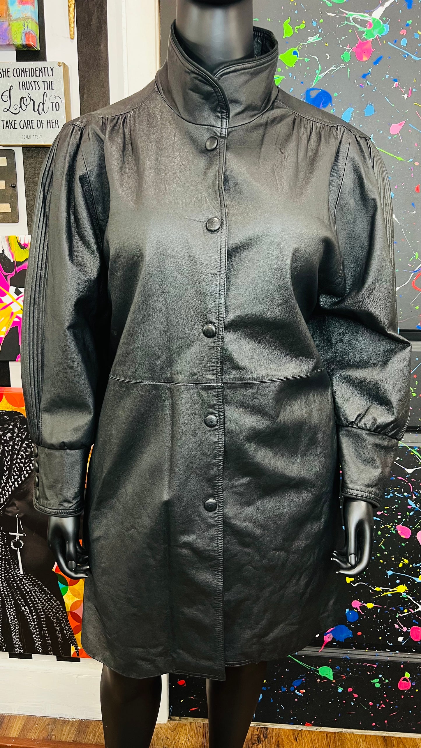 Vintage Genuine Leather Swing Coat (24)