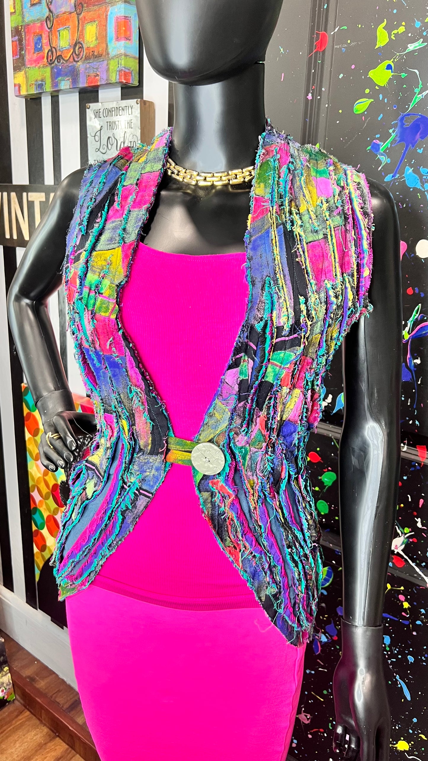 Vintage Shaggy Abstract Rayon Vest (OS)