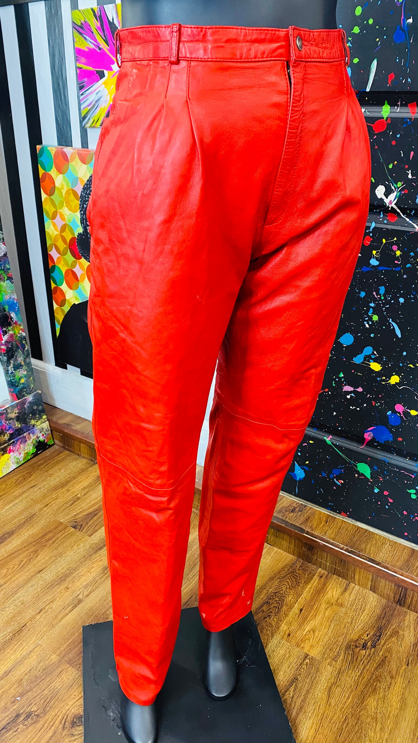 Vintage Red Genuine Leather Pants (14)