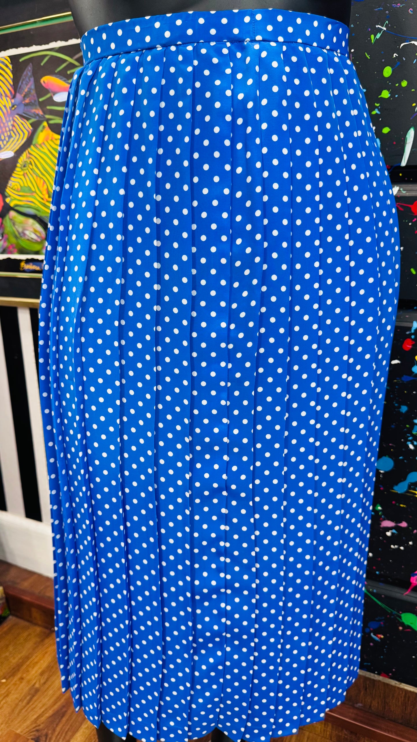 Vintage Blue & White Polka Dot Pleated Skirt Set (18)