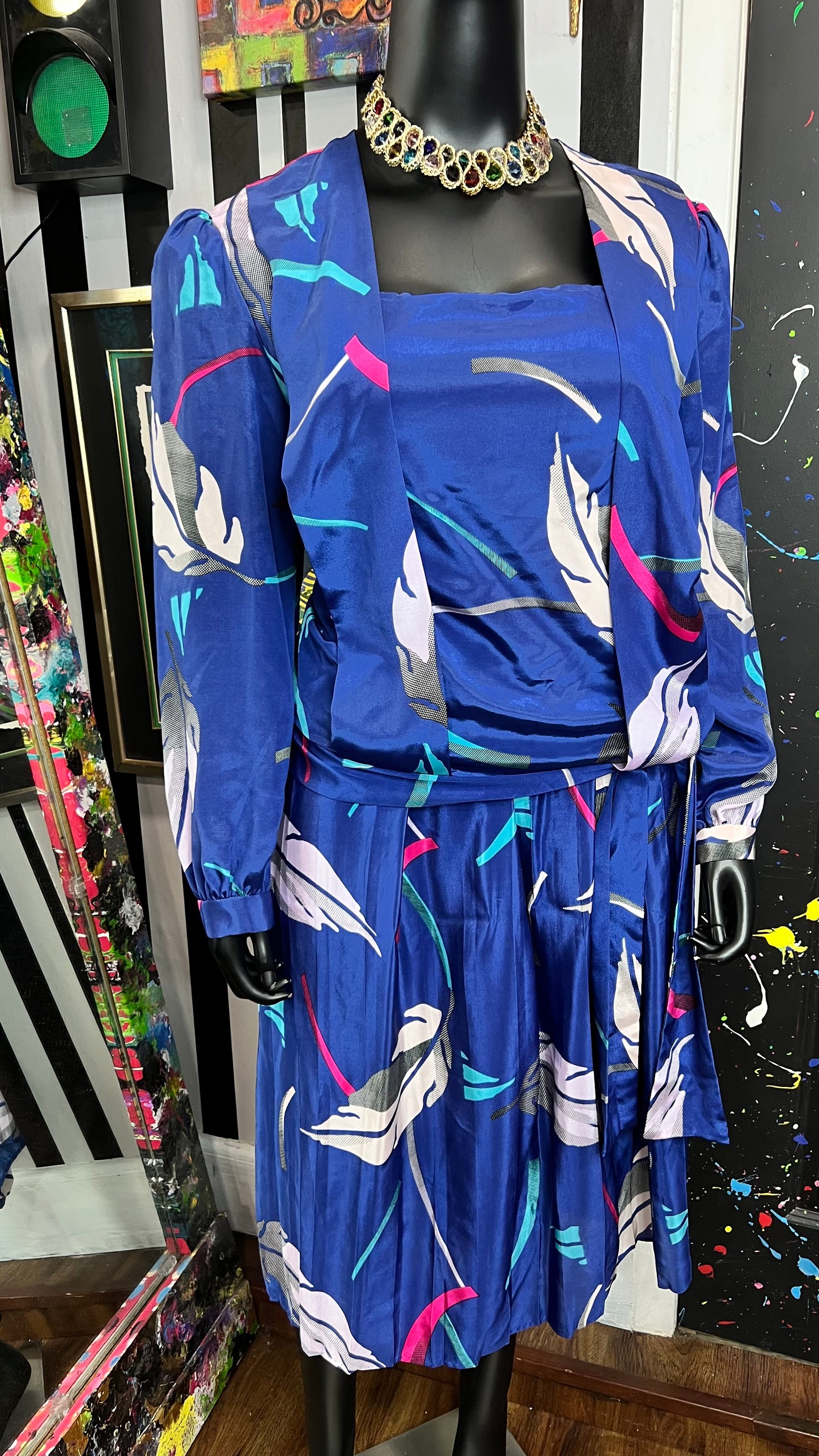 Vintage Abstract 80’s Pleated Skirt Set (20)