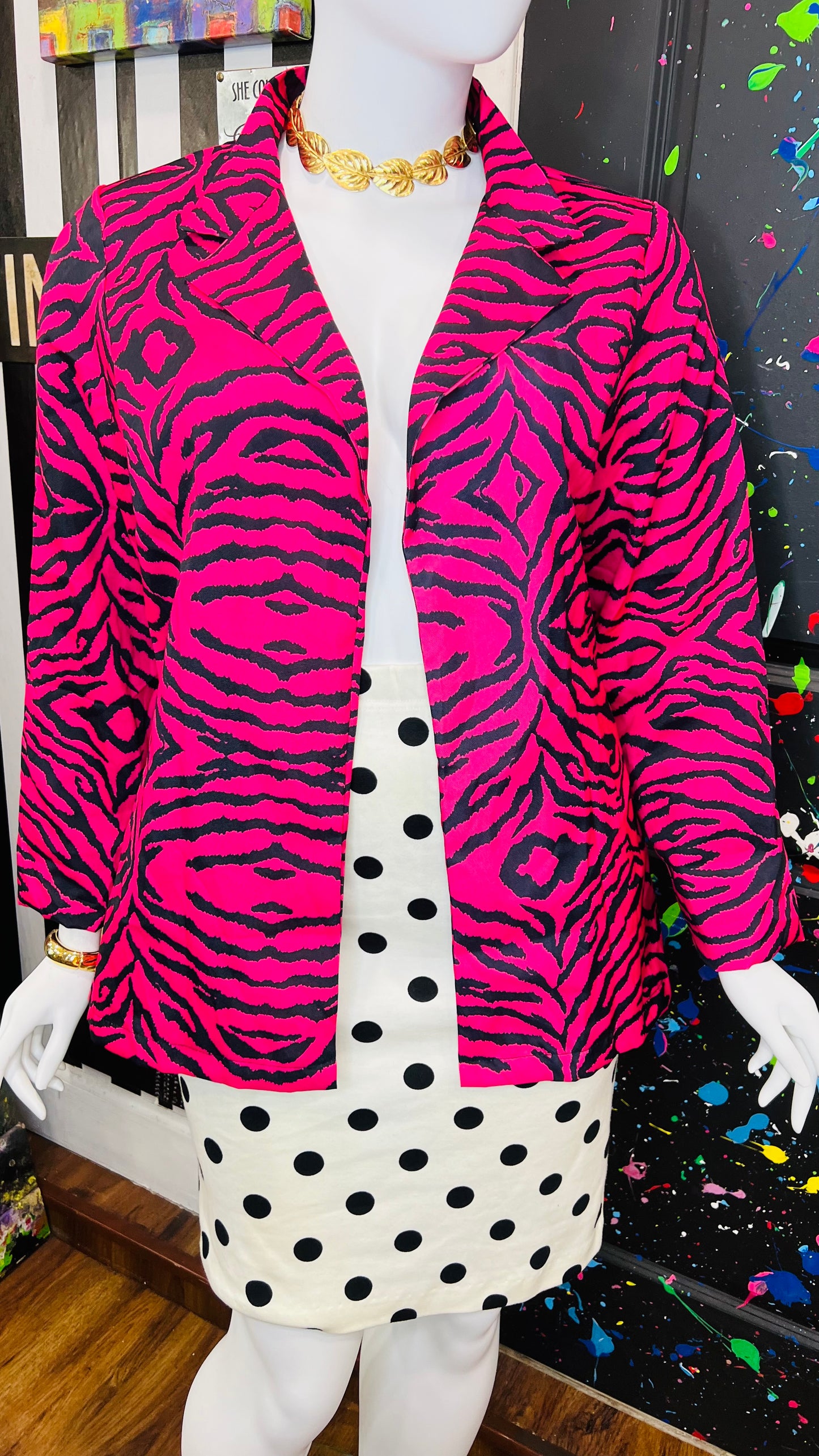 Pink & Black Zebra Print Open Blazer (16)