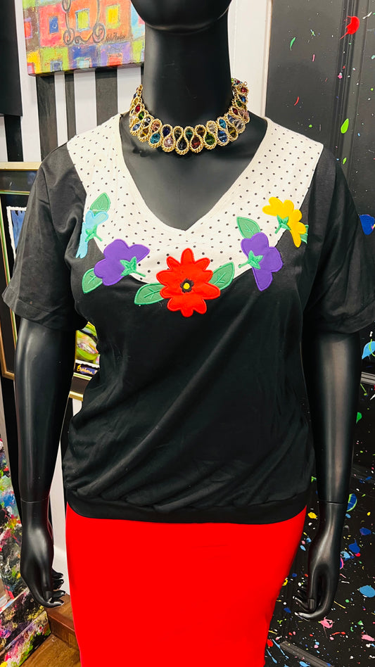 Vintage Polka Dot & Floral Blouse (24)