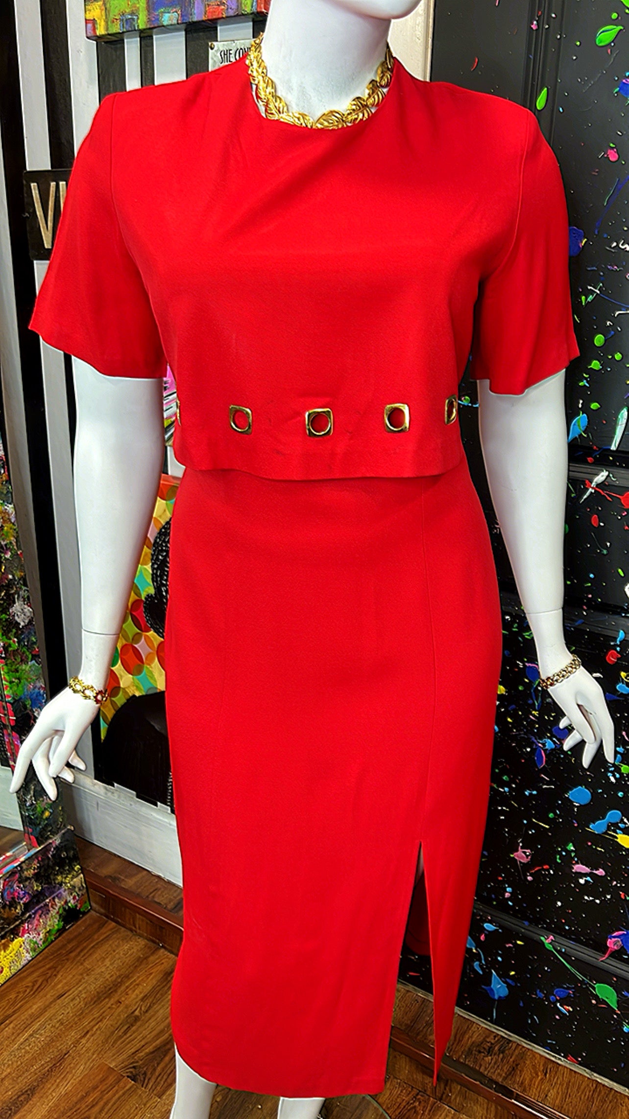 Vintage Red Dress w/ Gold Accents (18W)