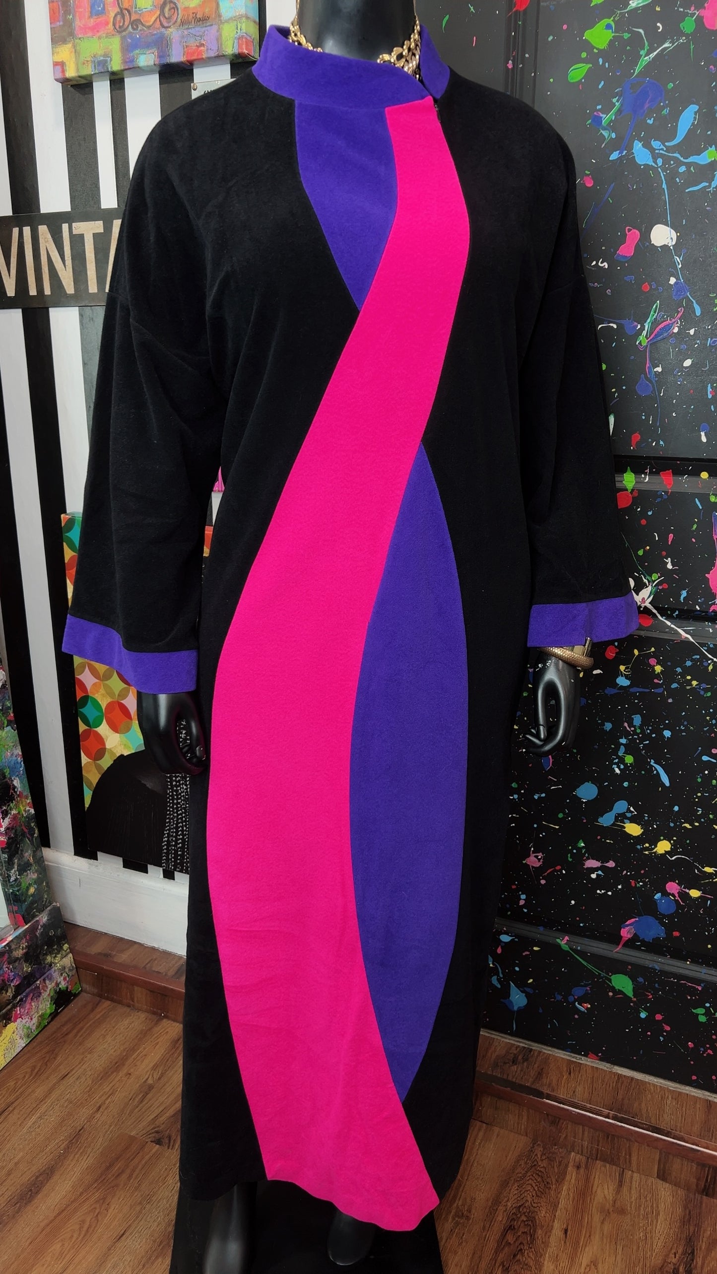 Vintage Black, Purple & Pink Night Gown Dress (22)