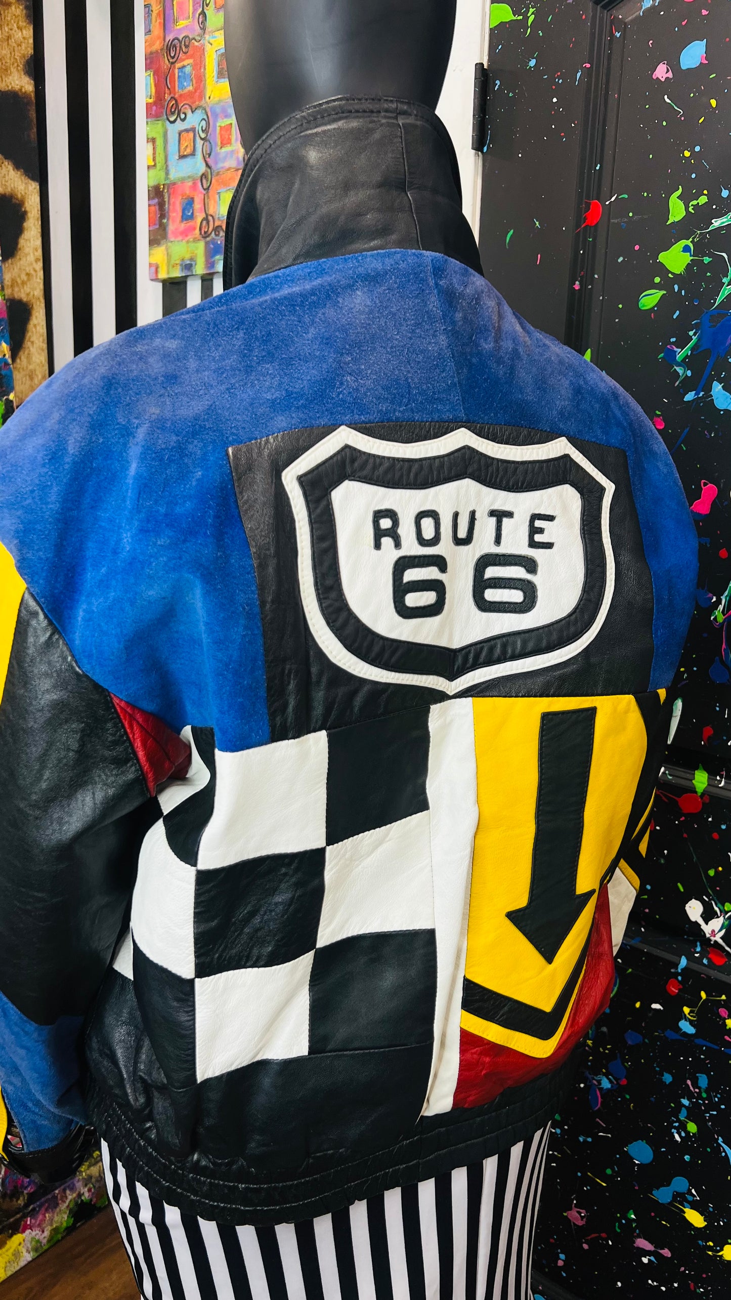 Vintage Road Sign Genuine Leather & Suede Jacket (20/22)