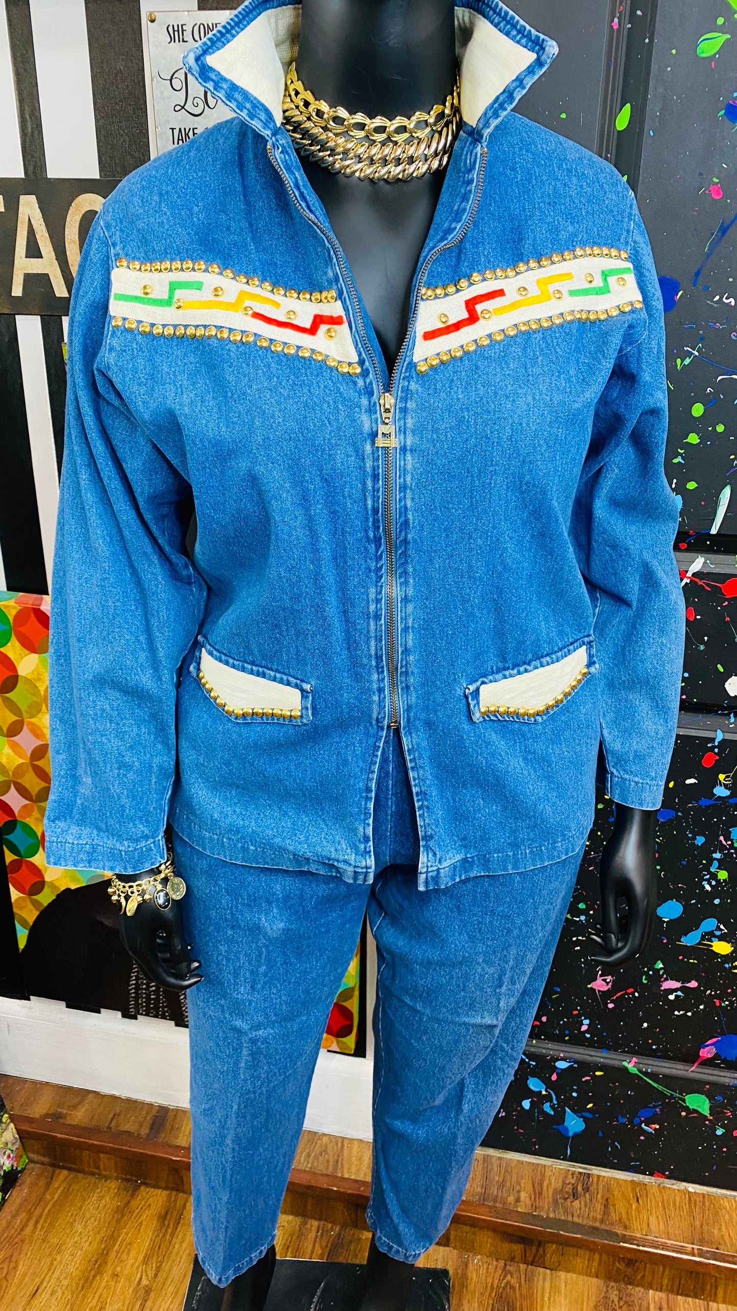 Vintage Studded Denim Pants Set (14)