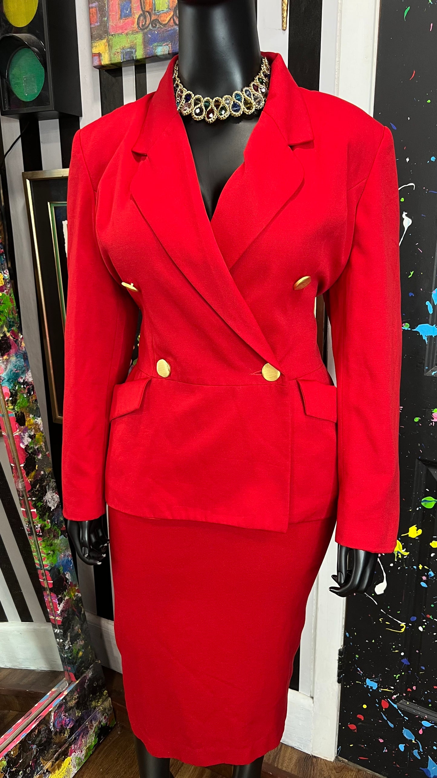 Vintage Red Laura Henson Skirt Suit (20)