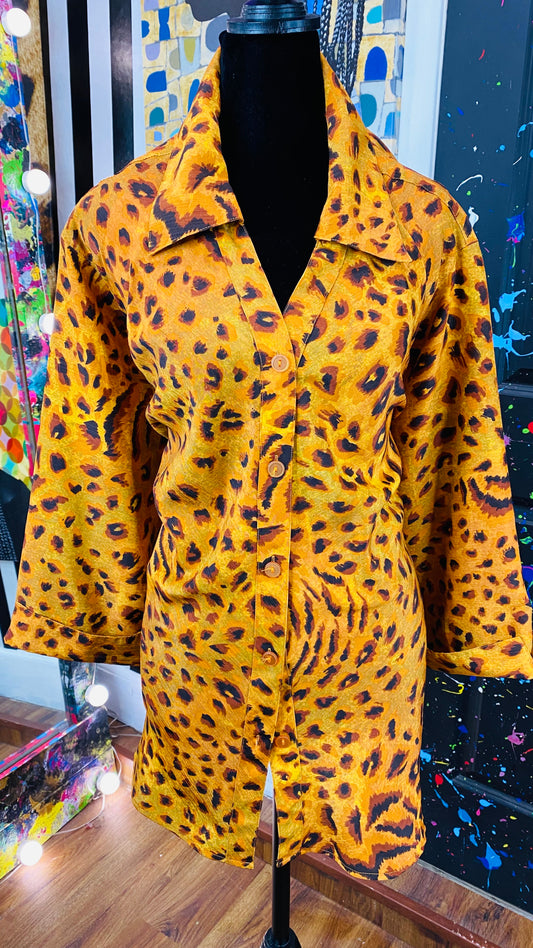 Vintage 3/4 Sleeve Cheetah Print Blouse