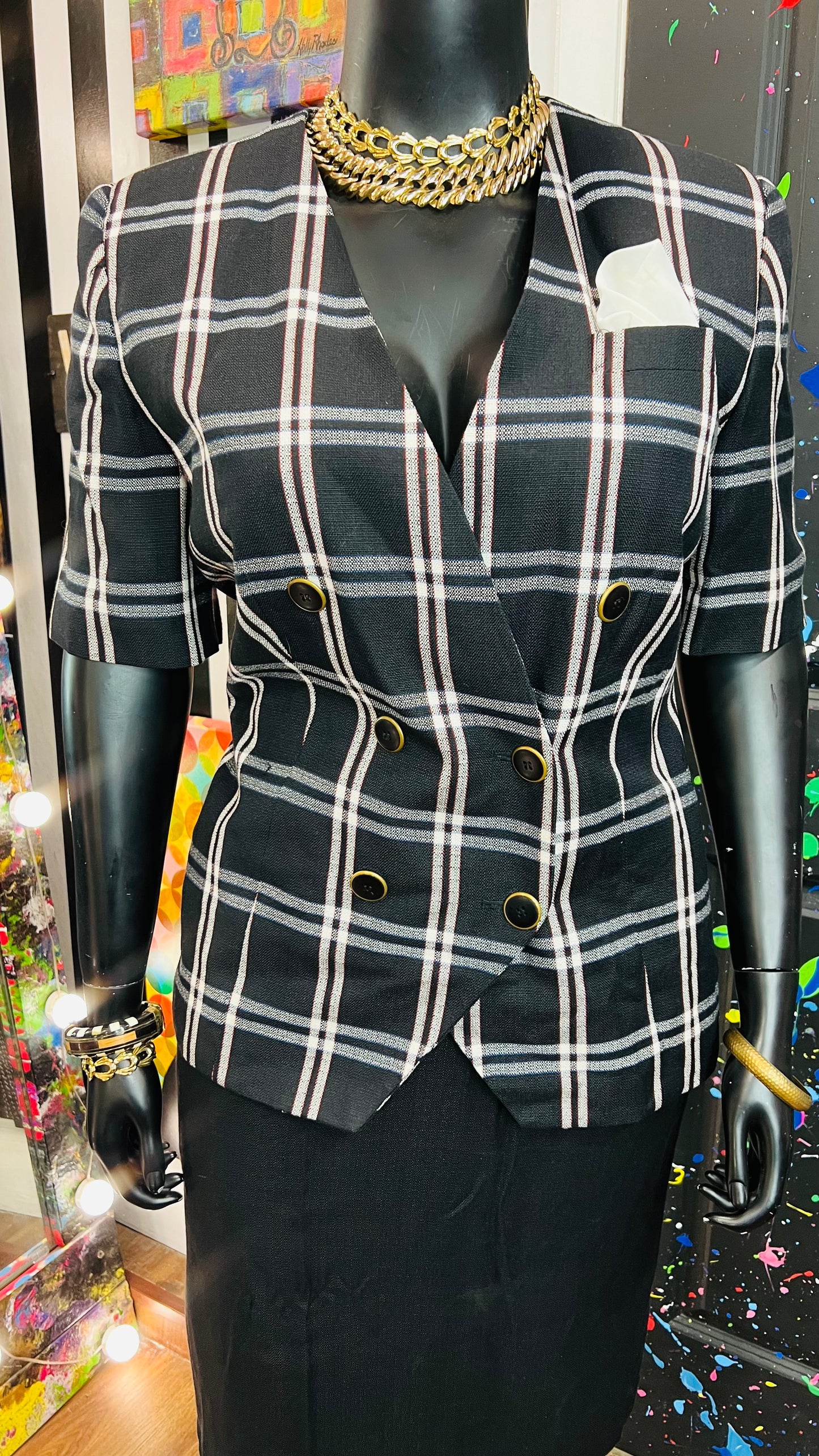 Vintage Double Breasted Short Sleeve Blazer Suit (18W)