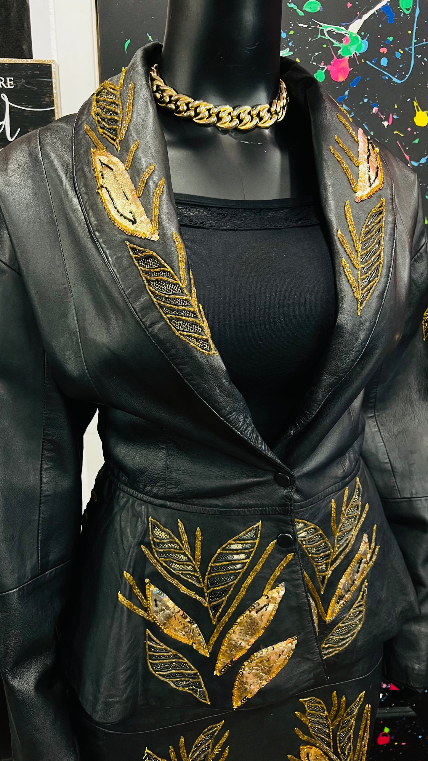 Vintage Genuine Leather & Sequin Skirt Suit (24)