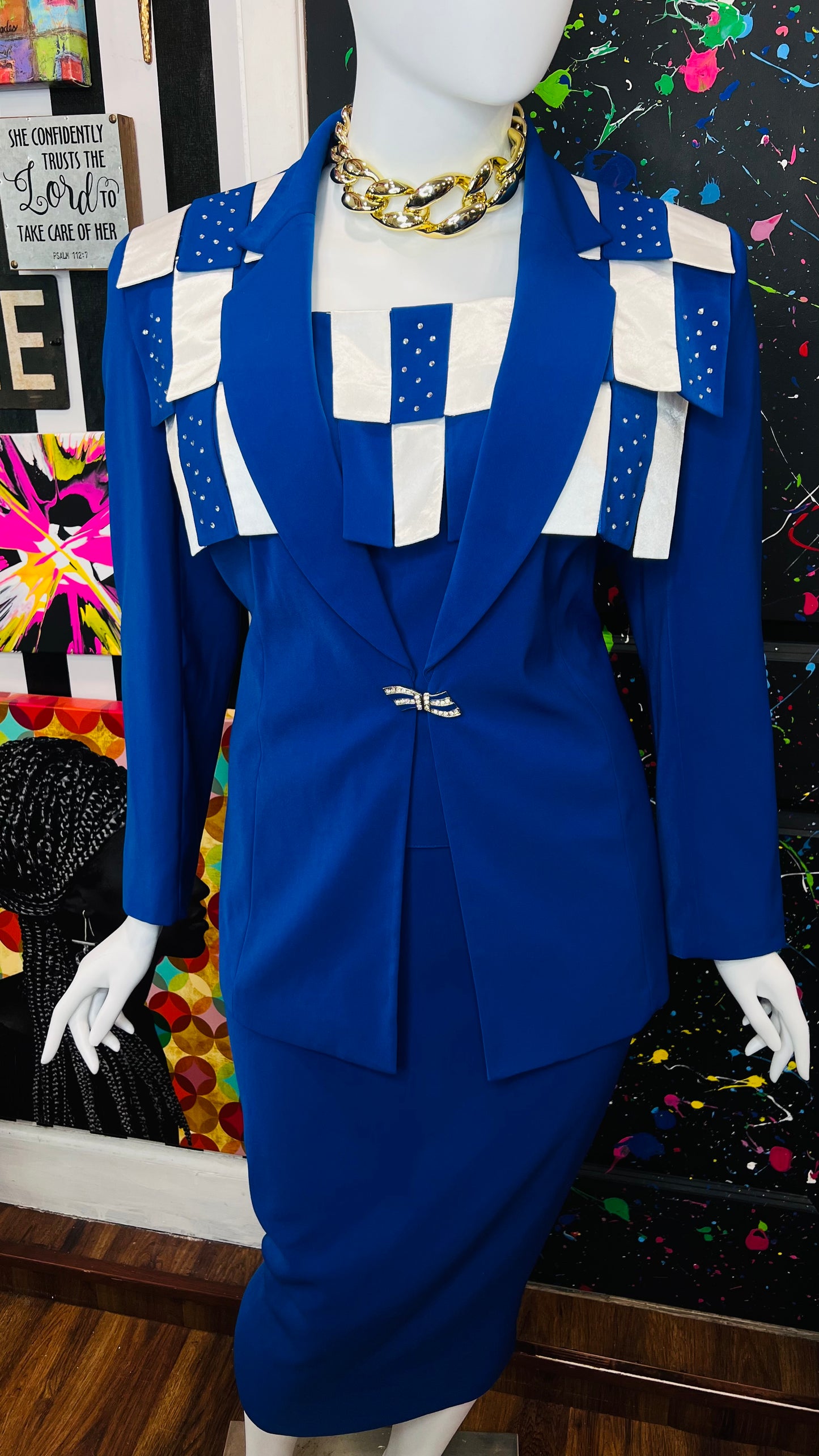 Vintage Blue & White Rhinestone Business Suit (20)