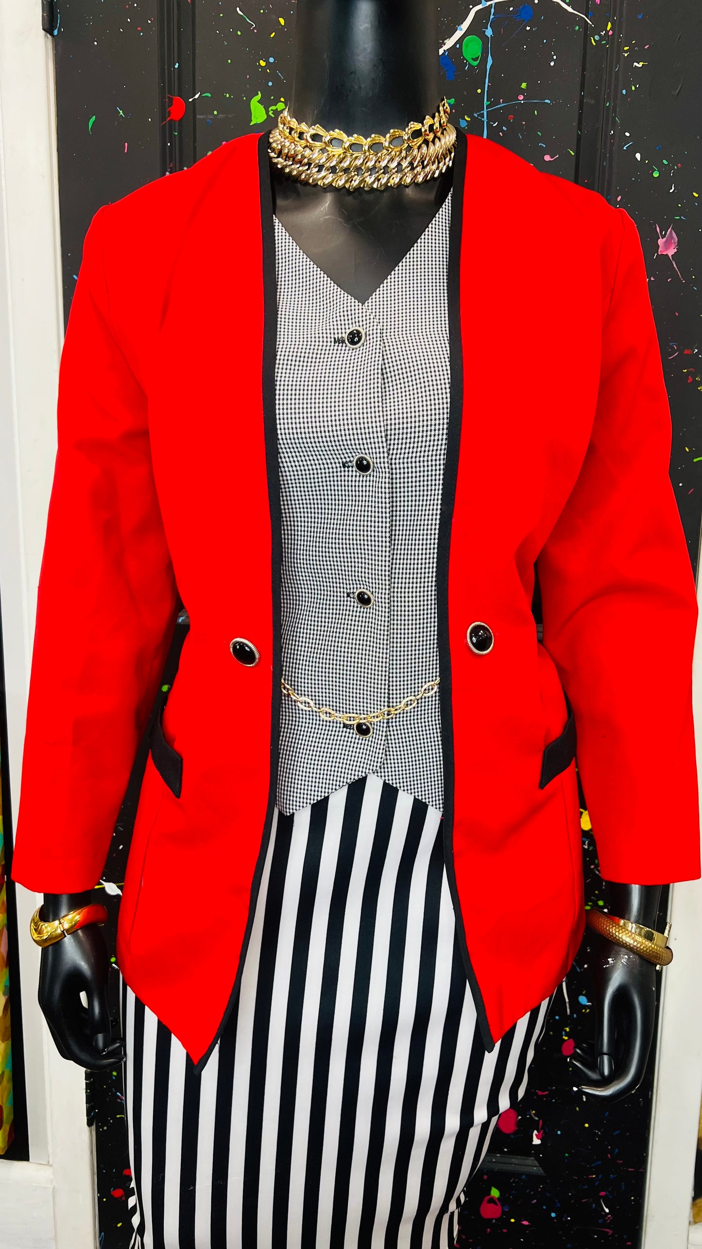 Vintage Red & Black Houndstooth Blazer (18W)