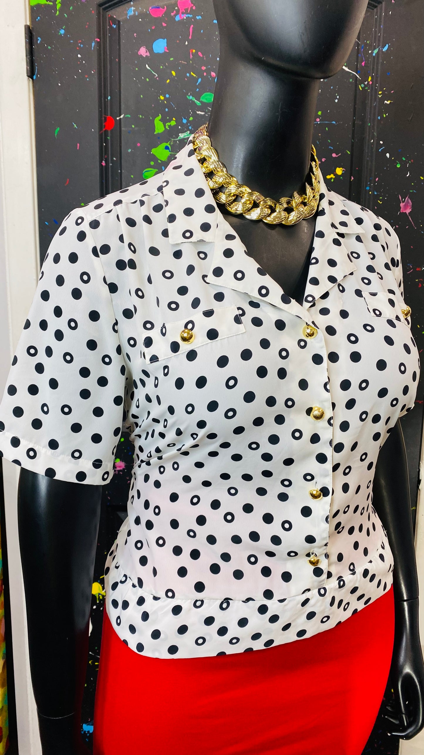 Vintage White & Black Polka Dot Blouse (14/16)