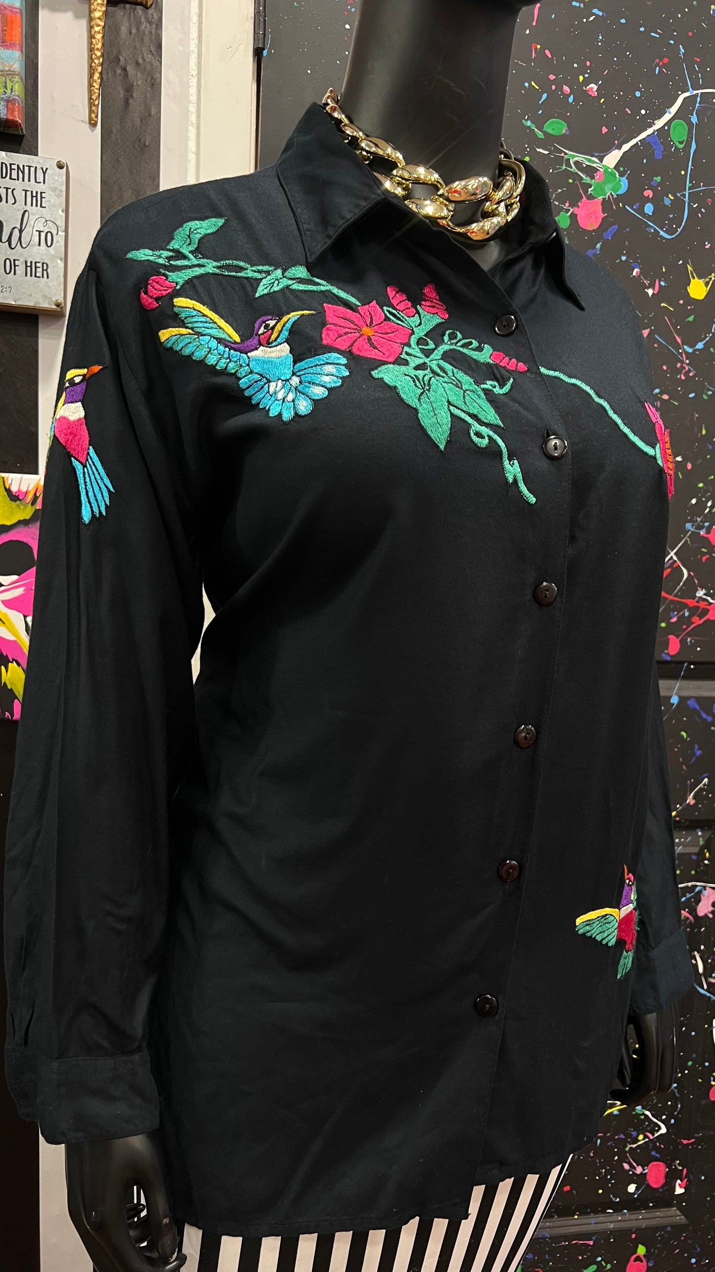 Vintage Rayon Colorful Birds Blouse (22)