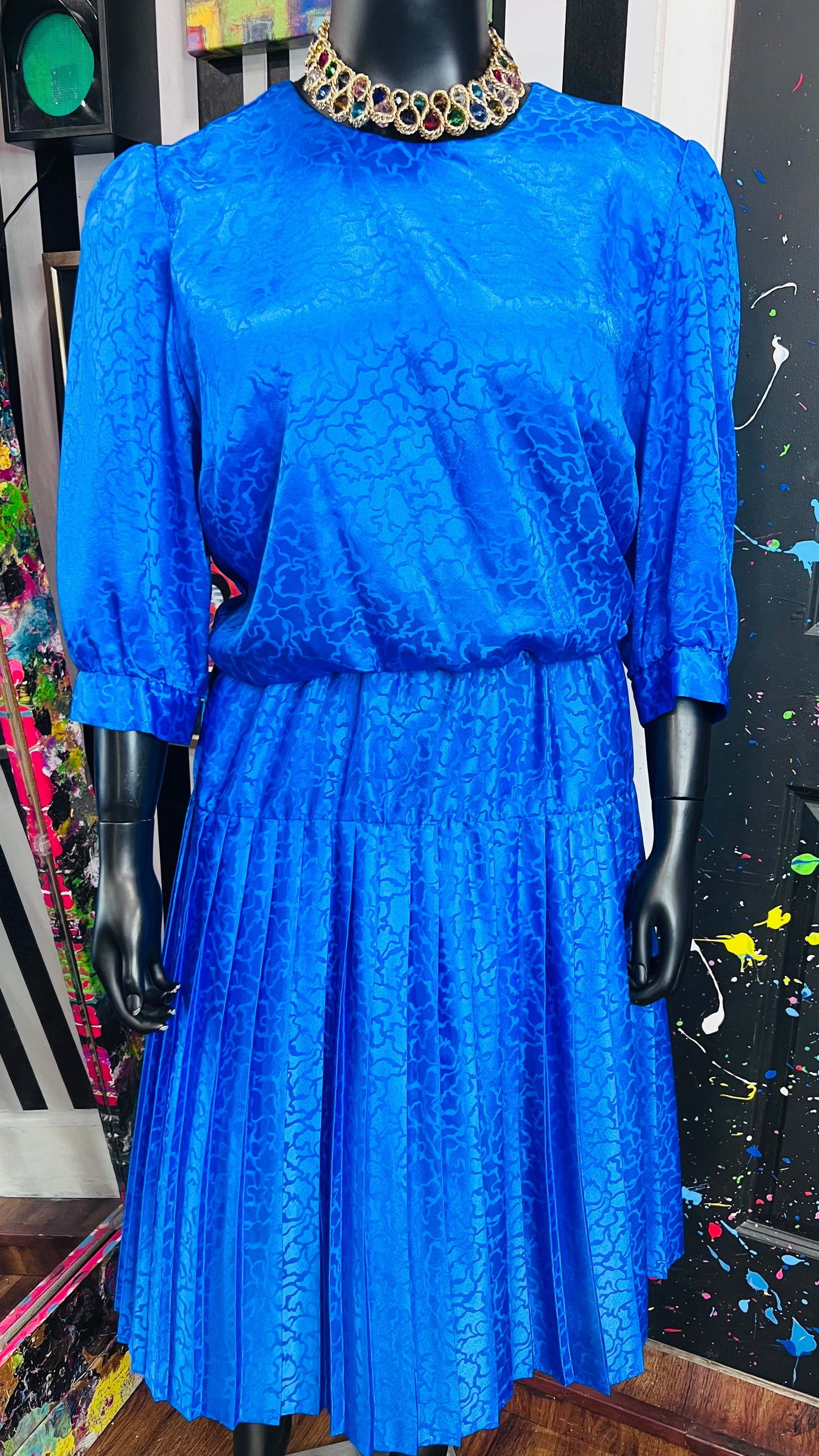 Vintage Blue Pleated Dress (16)