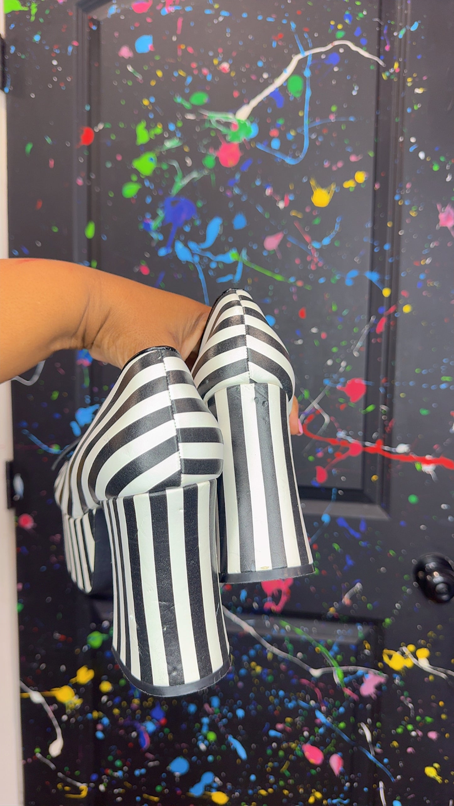 White & Black Striped Platform Heels (11)
