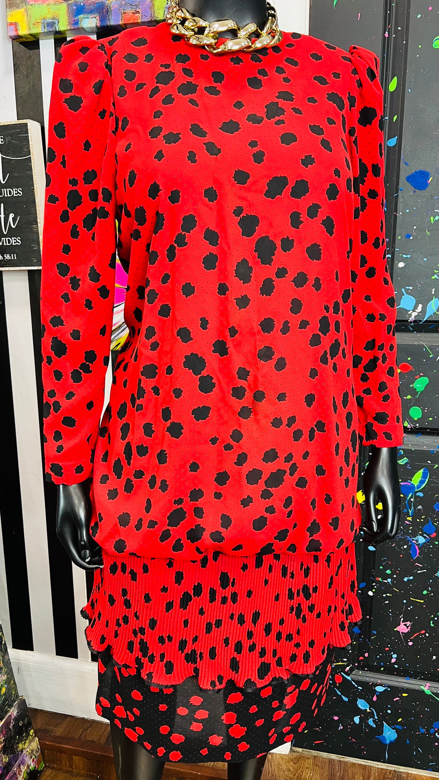 Vintage Chez California Black & Red Dress (16W)