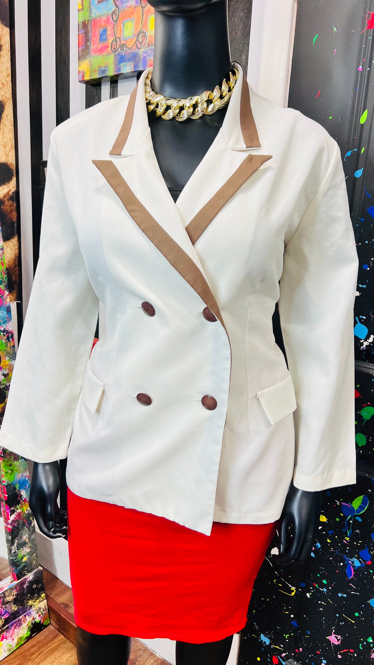Vintage Cream & Brown Blazer (18)