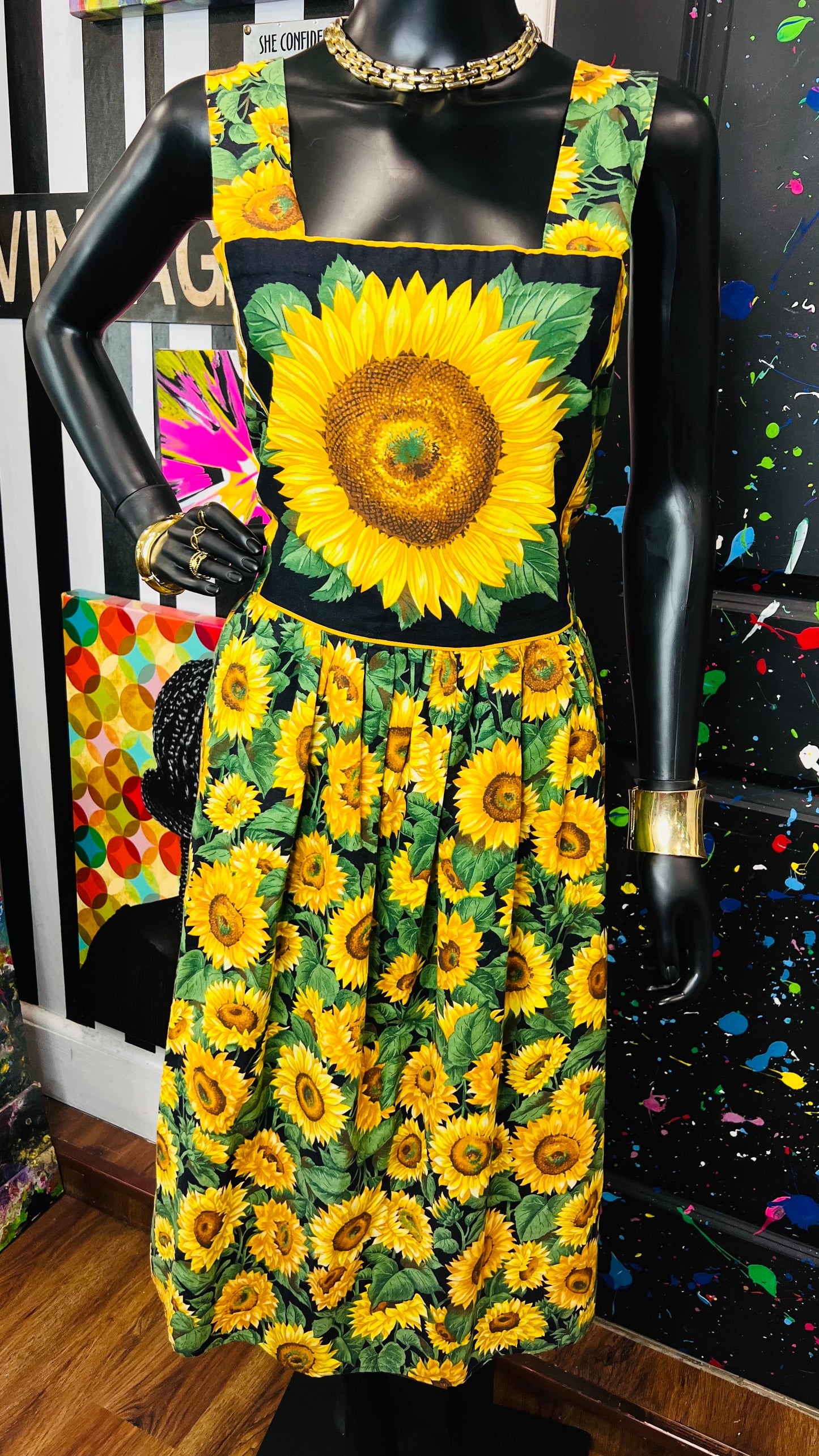 Vintage Cotton Handmade Sunflower Dress (12)