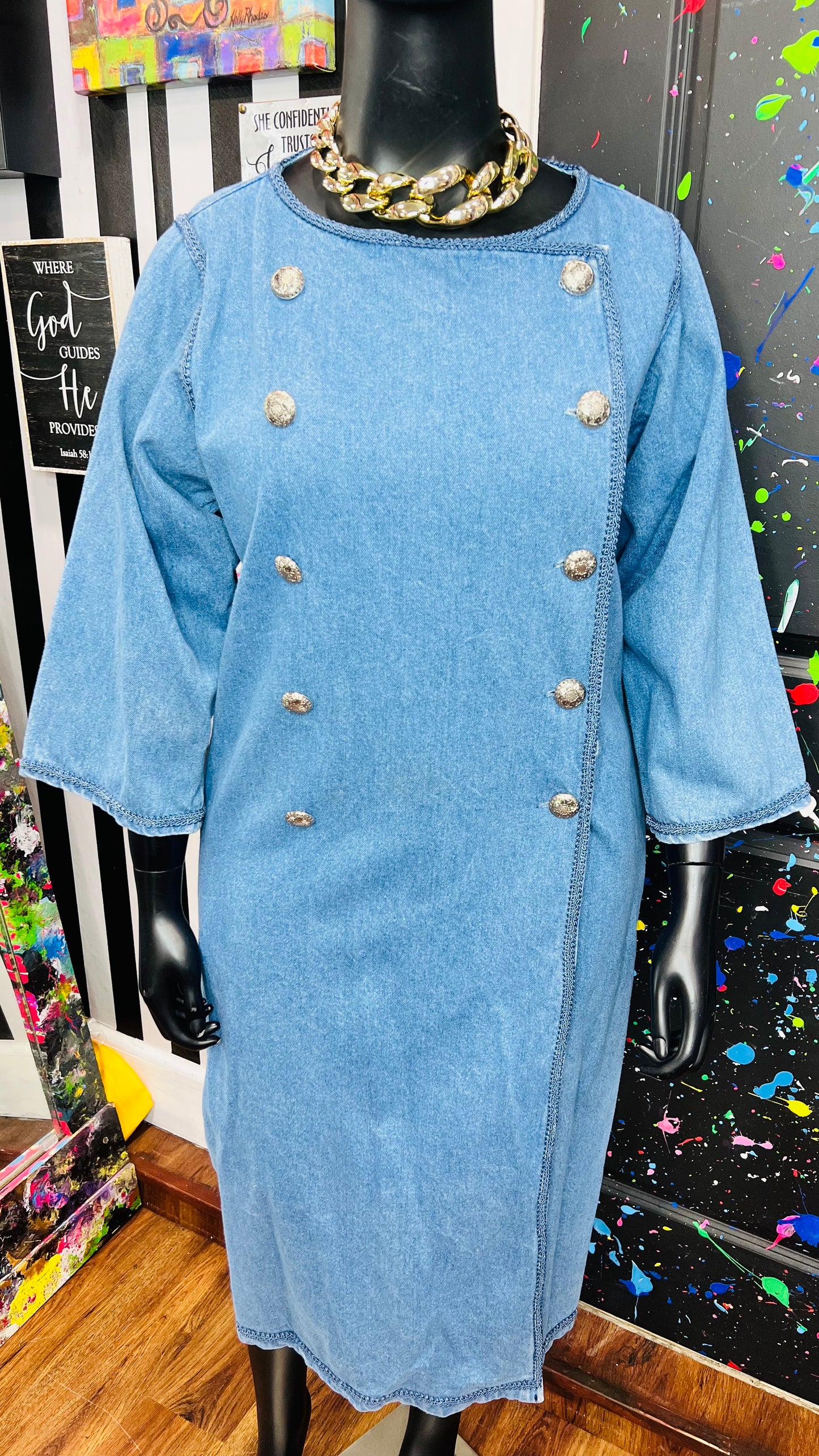 Vintage Denim Double Breasted Dress