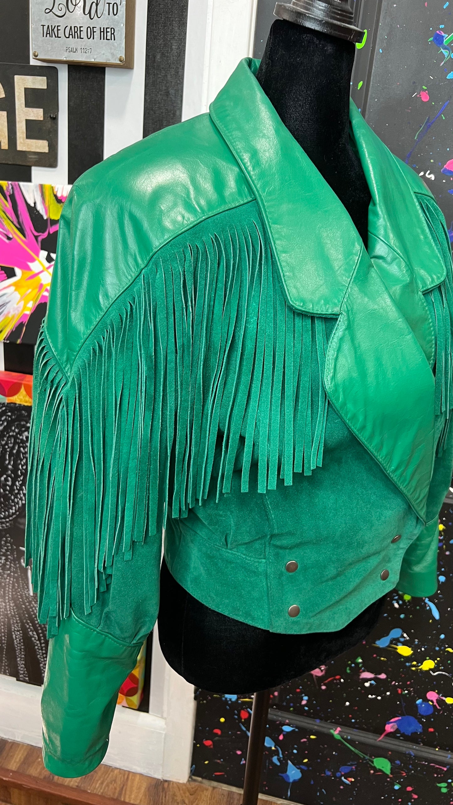 Vintage Genuine Leather & Suede Cropped Fringe Jacket (12/14)