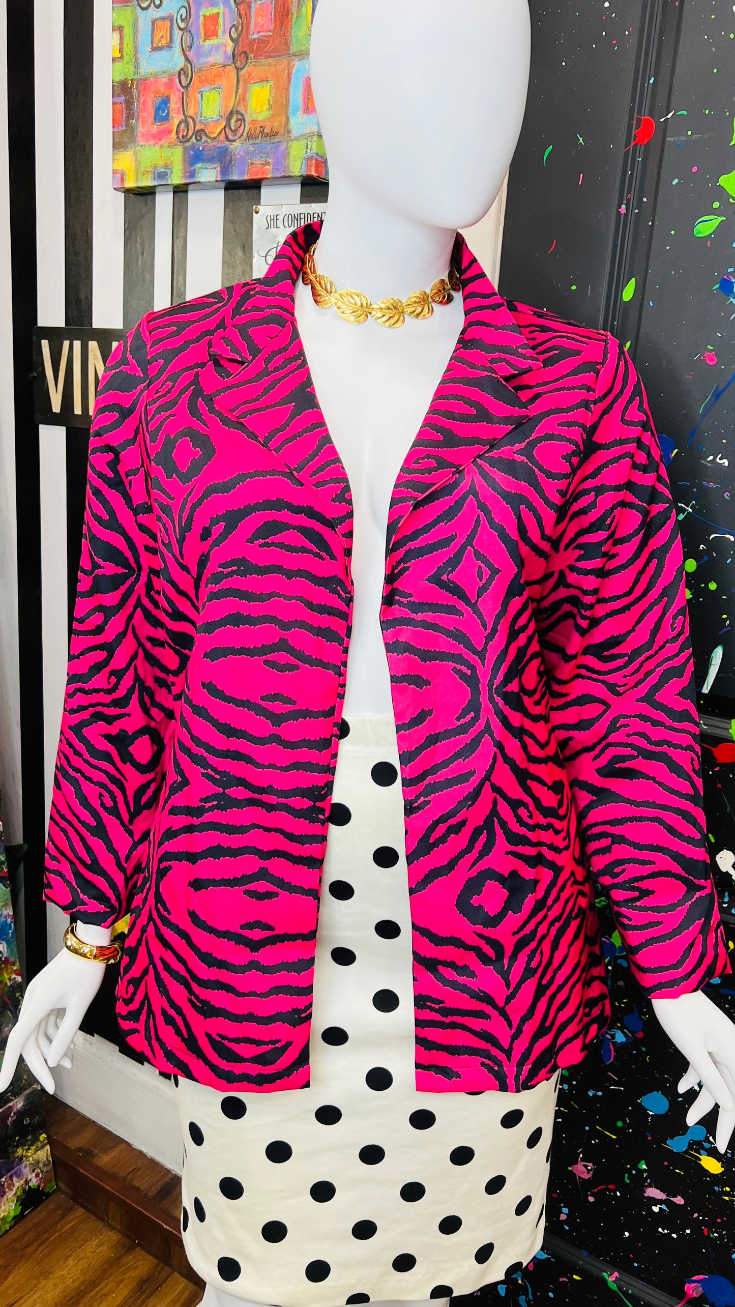 Pink & Black Zebra Print Open Blazer (16)