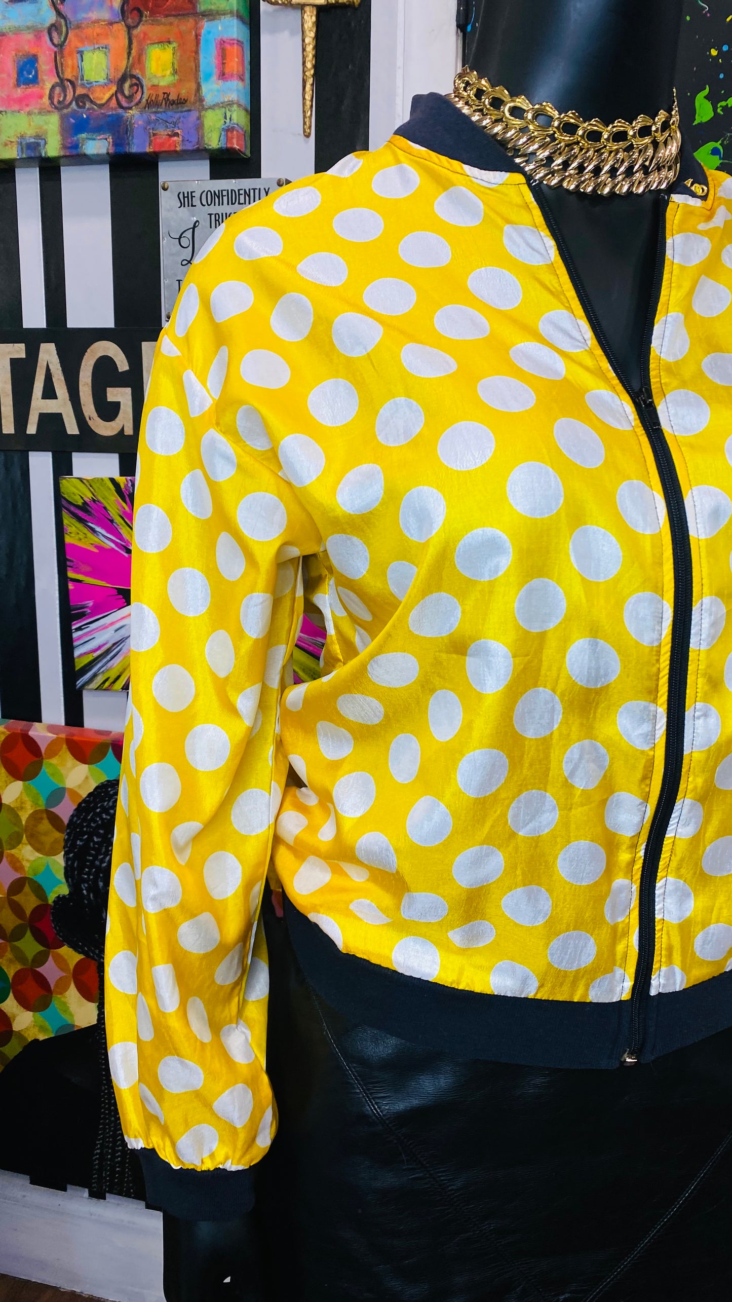 Vintage Yellow & White Polka Dot Jacket (12)