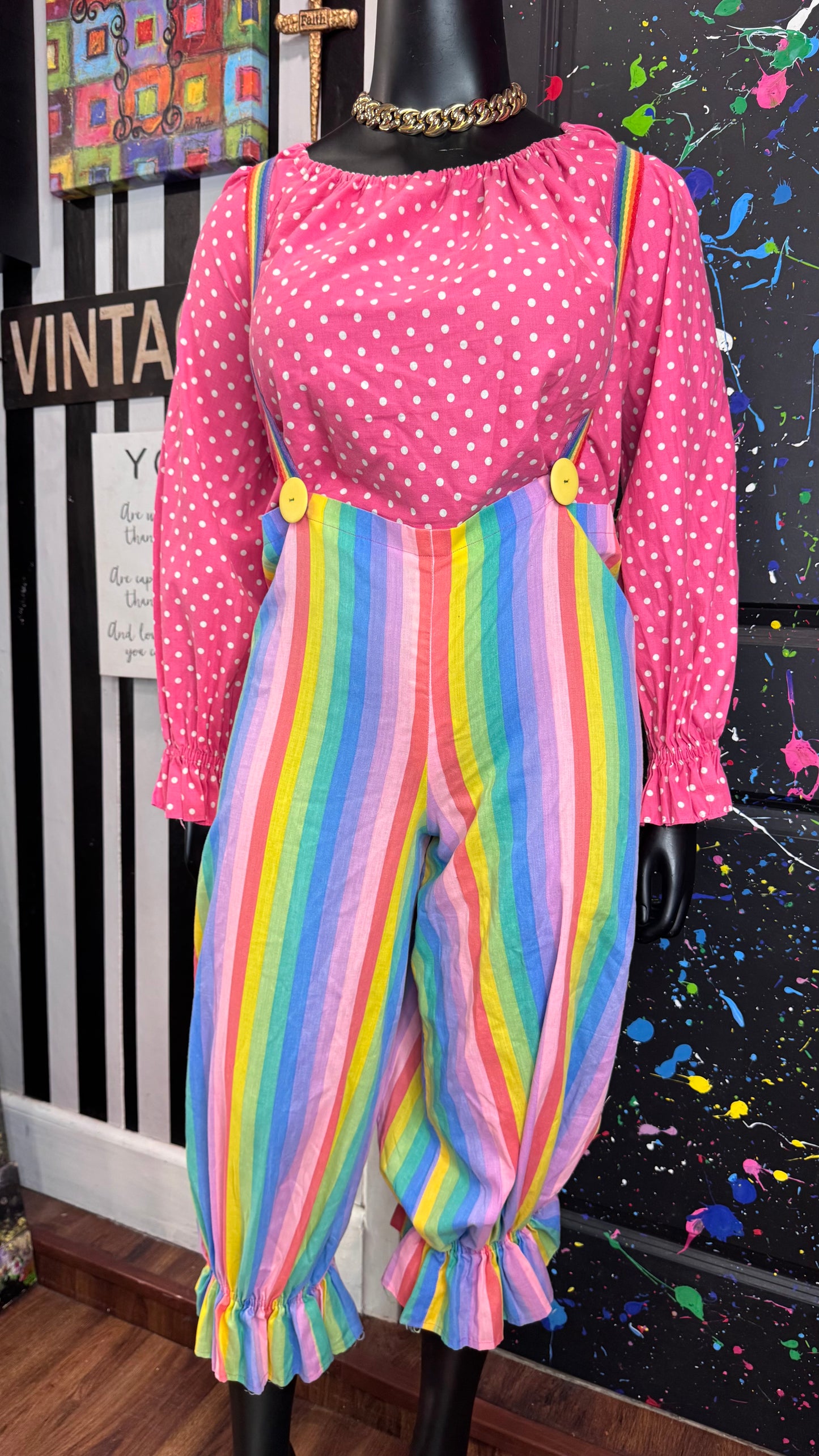Vintage Cotton Rainbow & Polka Dot Clown Suit (22/24)