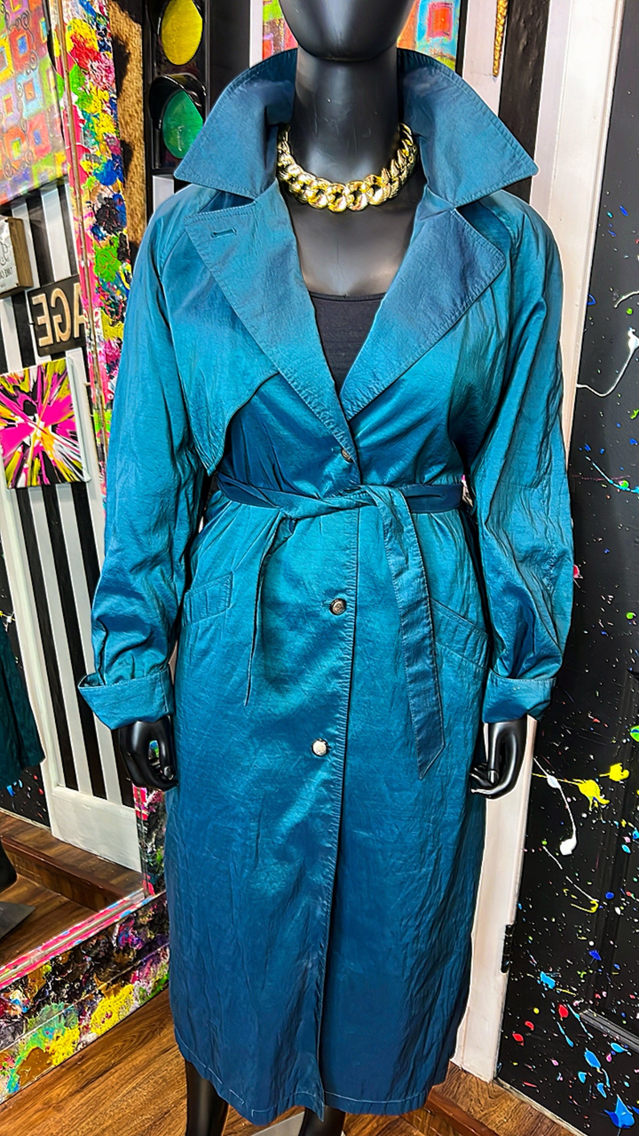 Vintage Teal Trench Coat w/ Belt (14)