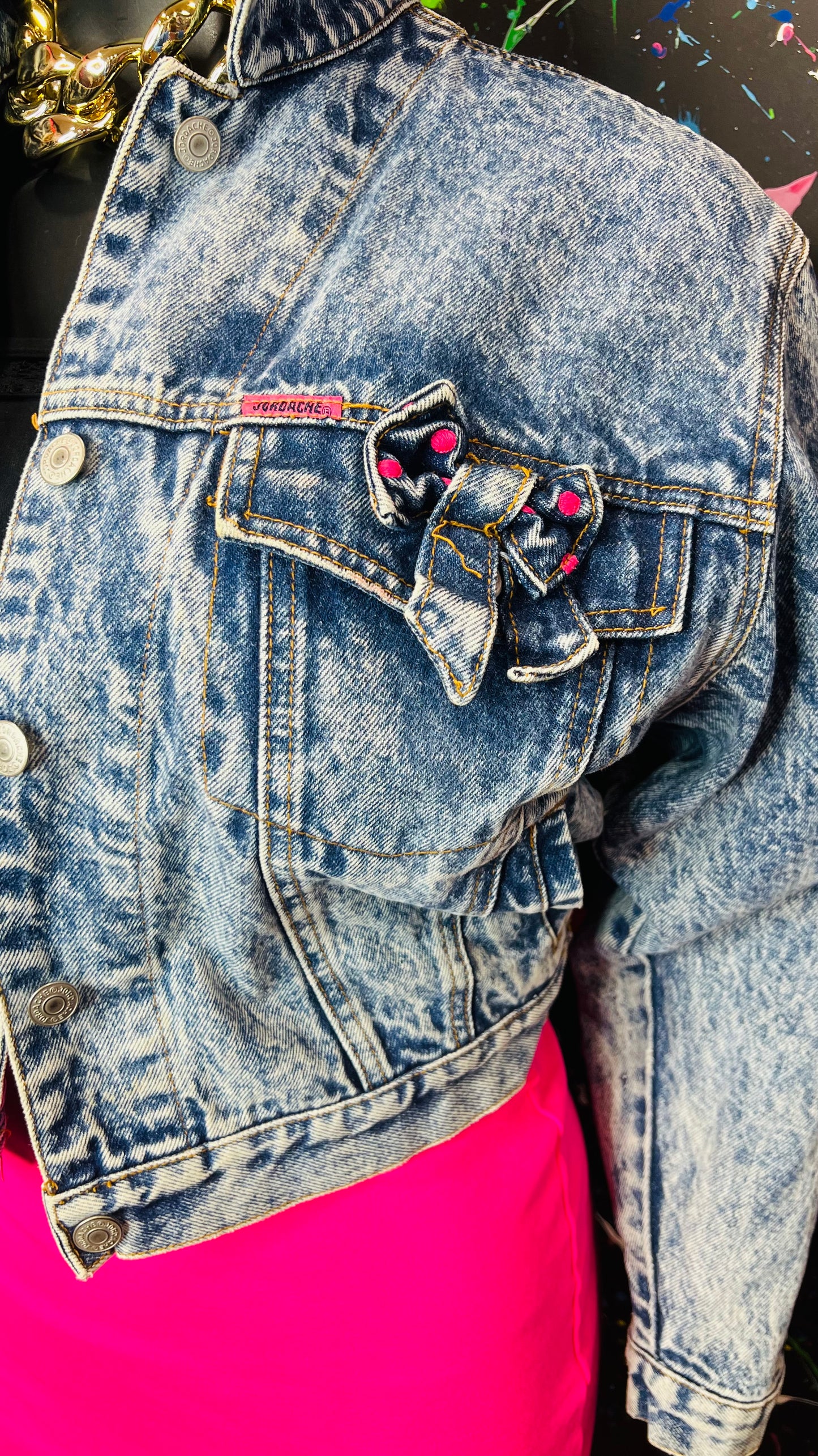 Vintage Polka Dot Bow Denim Jacket (12)